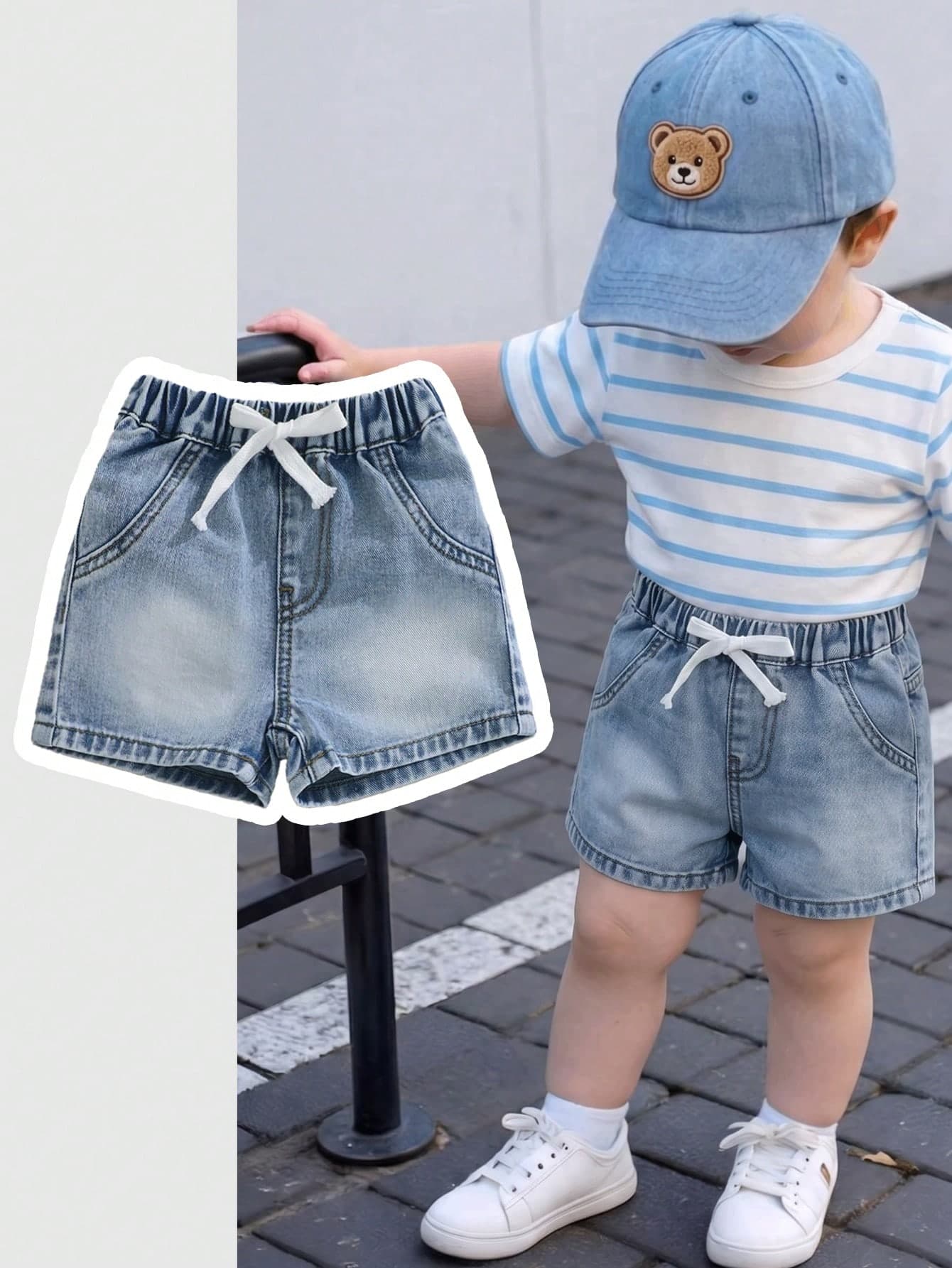 Souflis Toddler Boys' Casual Denim Shorts, Summer New Arrival, Light Wash Denim Color, Relaxed Vacation Style, Elastic Waistband, Loose Fit, Soft & Comfortable Cotton Fabric, All-Match Everyday Wear, Pair Well With T-Shirts
