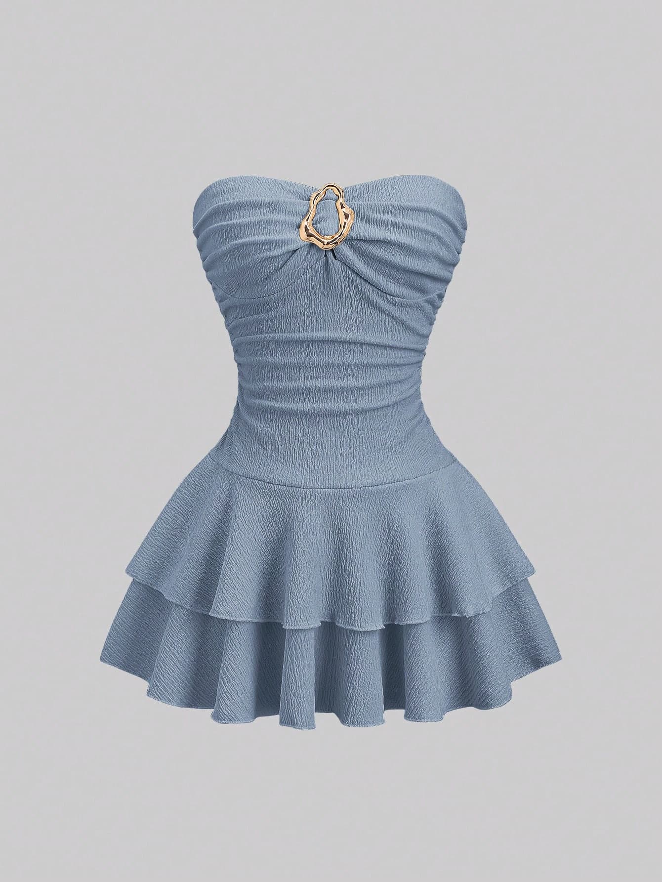 Sweetra Women's Elegant Strapless Double Layer Tiered Mini Dress