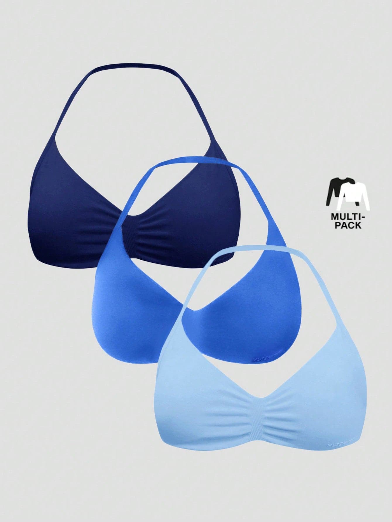 Musera Sport Sport Ruched Halterneck Sports Bra Mixed Colour 3 Multipack Set Casual Active Workout Gym Back To School