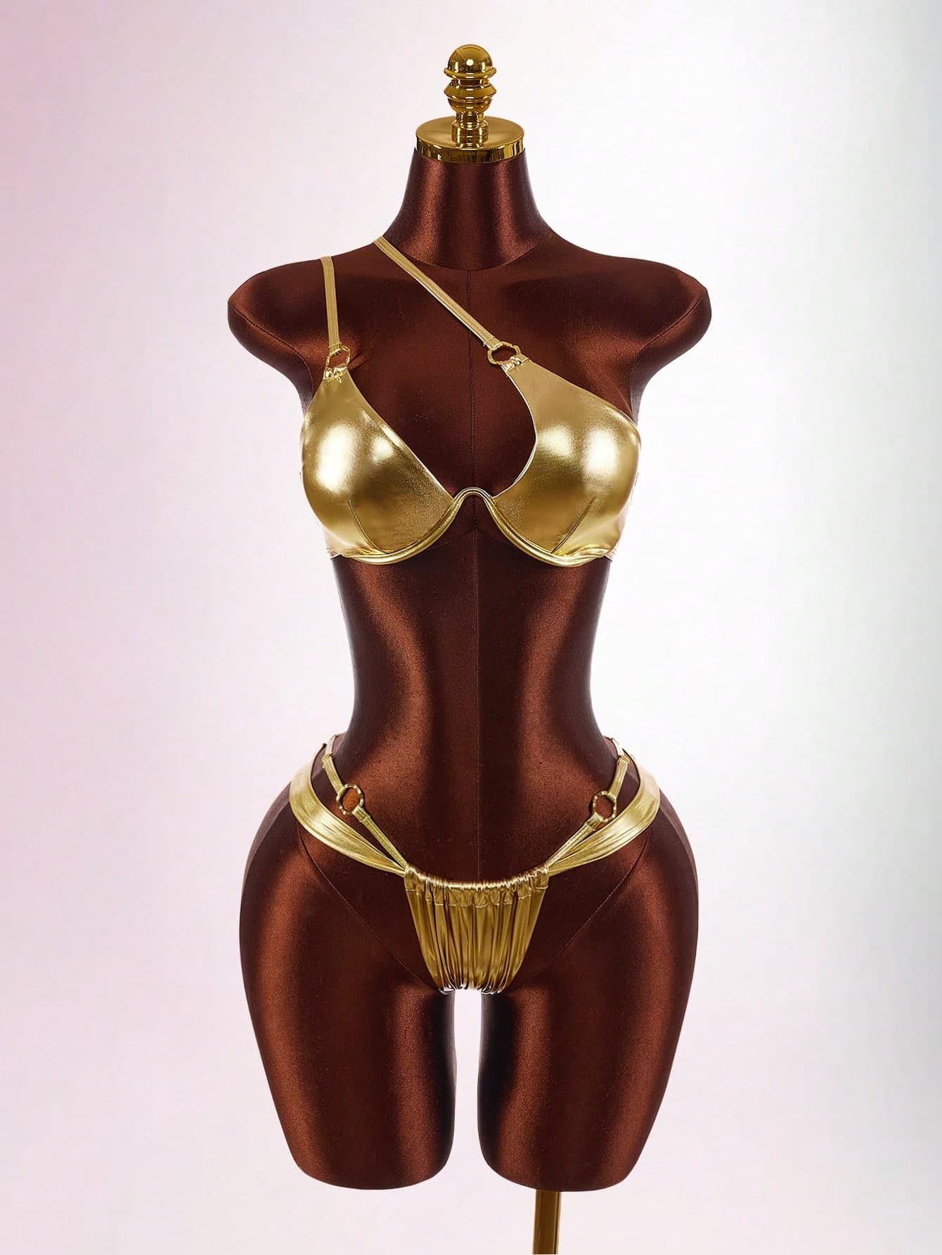 Amplova Women's Metallic Asymmetrical Shoulder Sexy Cute Mini Swimsuit Set