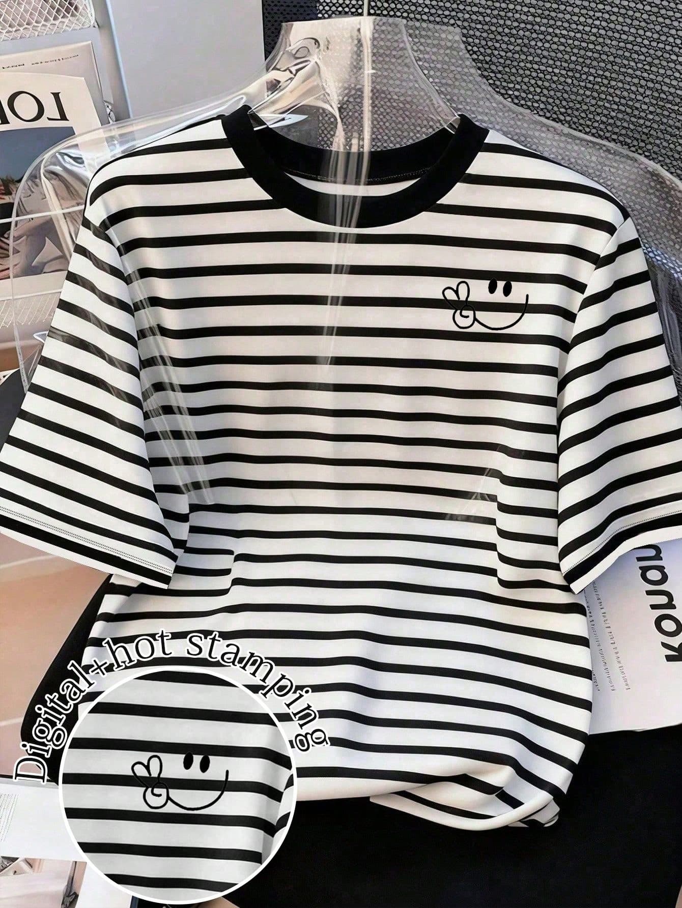 Resyla Casual Fashion Fitted Knit Pullover, Striped Colorblock Short Sleeve T-Shirt For Women