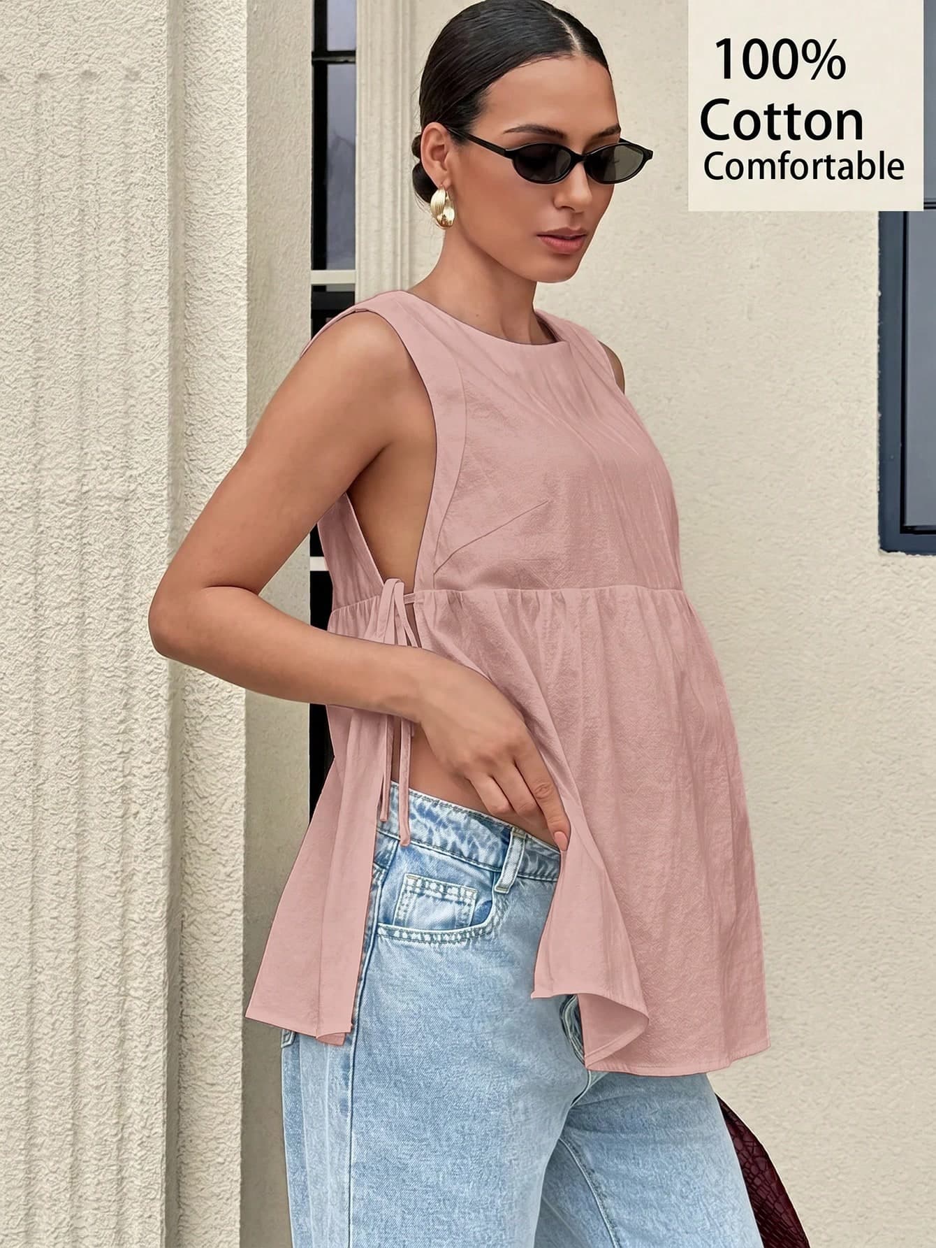 MaterniWear Maternity Solid Color Pleated Casual Versatile Daily Wear Top