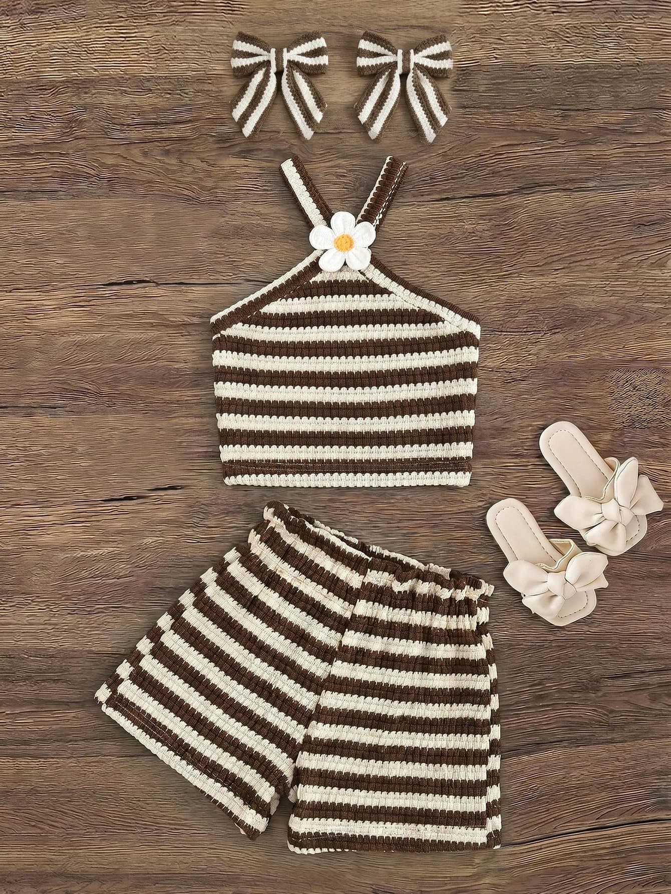 SHEIN Young Girl Knit Solid Color Pullover Sleeveless Tank Top And Shorts 2pcs Set