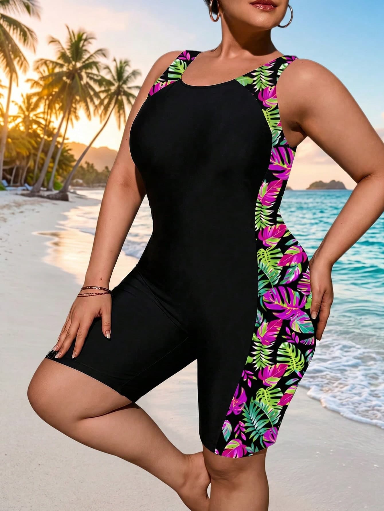 Swim Lushoire Plus Size Spaghetti Strap Printed One-Piece Swimsuit