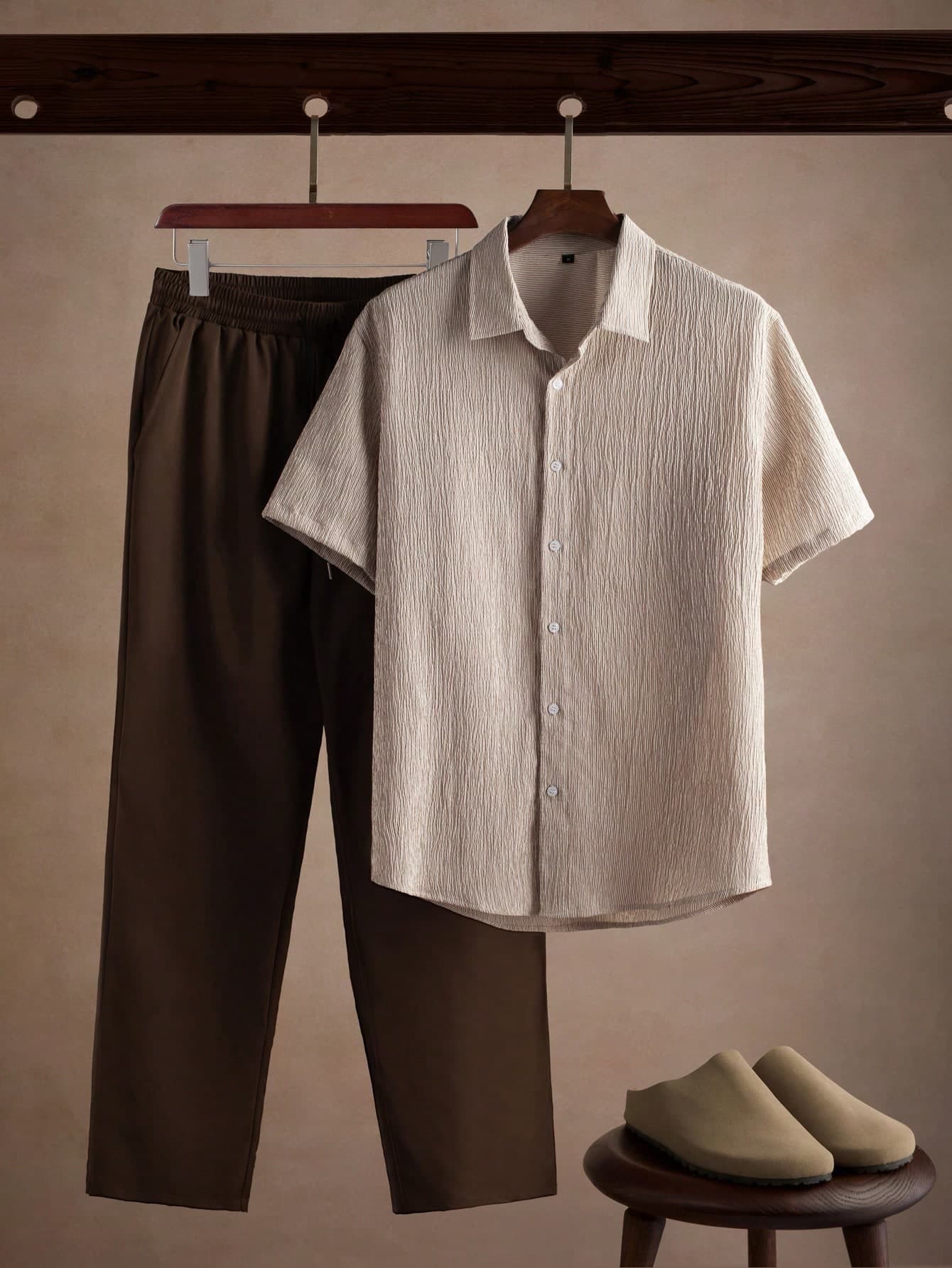 Core Aspect Men's Old Money Style 2 Pieces Set: Striped Cotton-Feel Shirt + Casual Pants, Instantly Elevate Your Outfit Quality | Essential Summer Outfit For Men