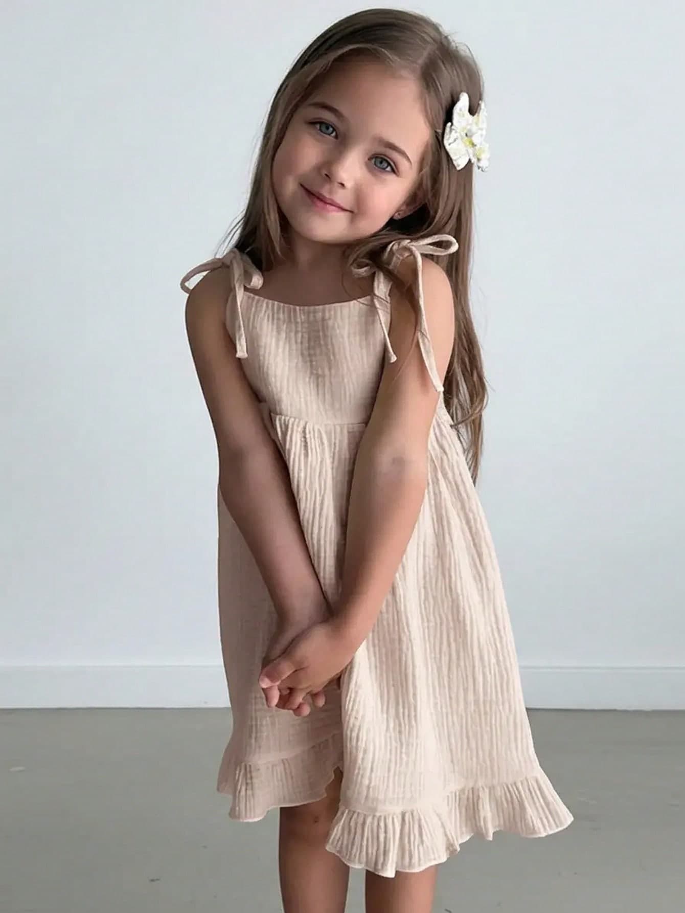 SHEIN Young Girl Young Girl Woven Solid Color Spaghetti Strap Tank Dress