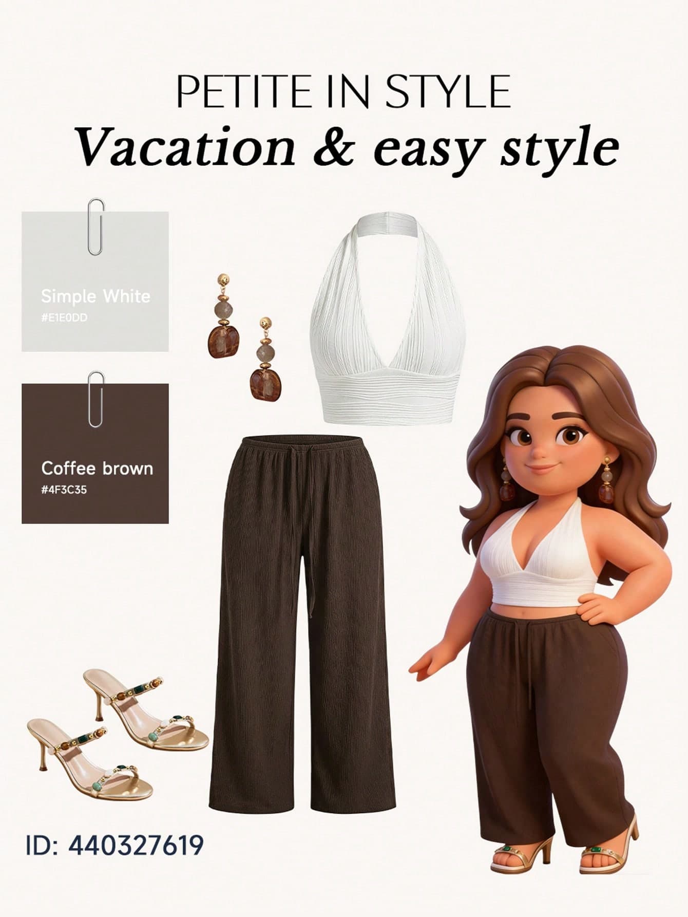 SHEIN PETITE CURVE CURVE Plus Size Women's Brown Drawstring Waist Wide Leg Pants Autumn Smart Casual High-Waisted Straight Leg Vacation Holiday Beach Formal Fall