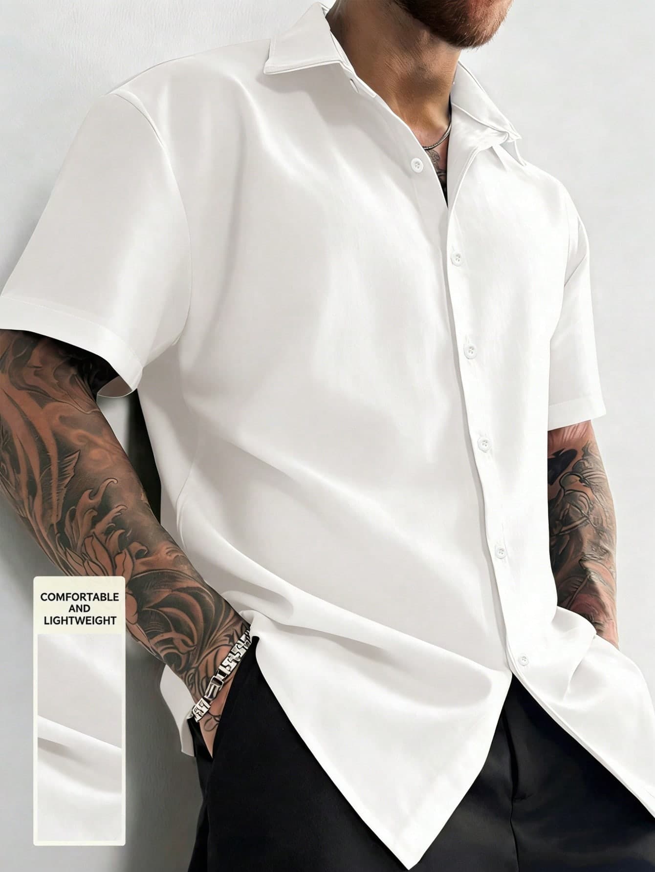 Manfinity Dauomo Men's Solid Color Front Button Casual Versatile Short Sleeve Shirt