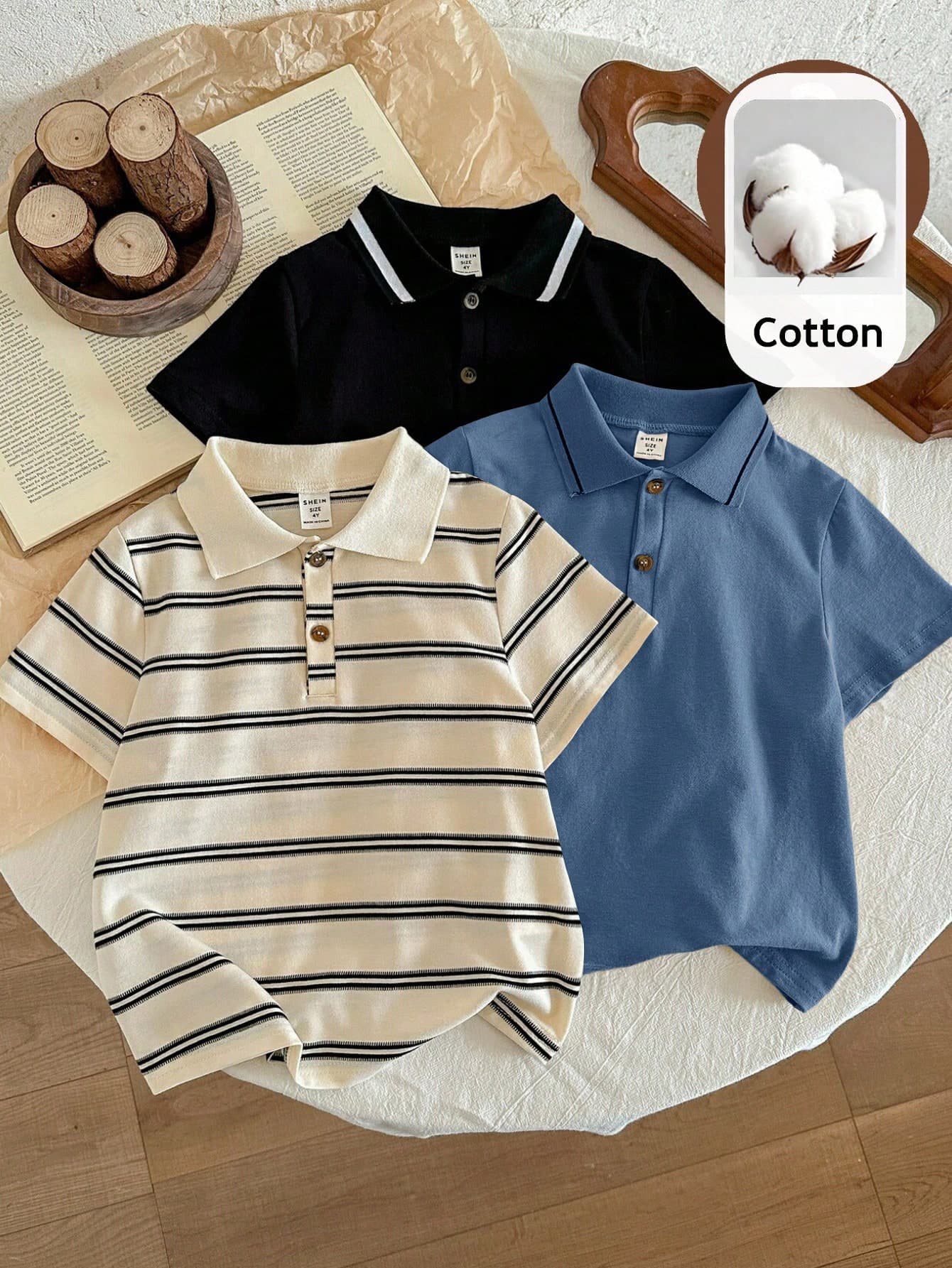 LMoss Kids Kids Young Boy 3pcs Pieces Set Casual Short Sleeve Polo Shirt