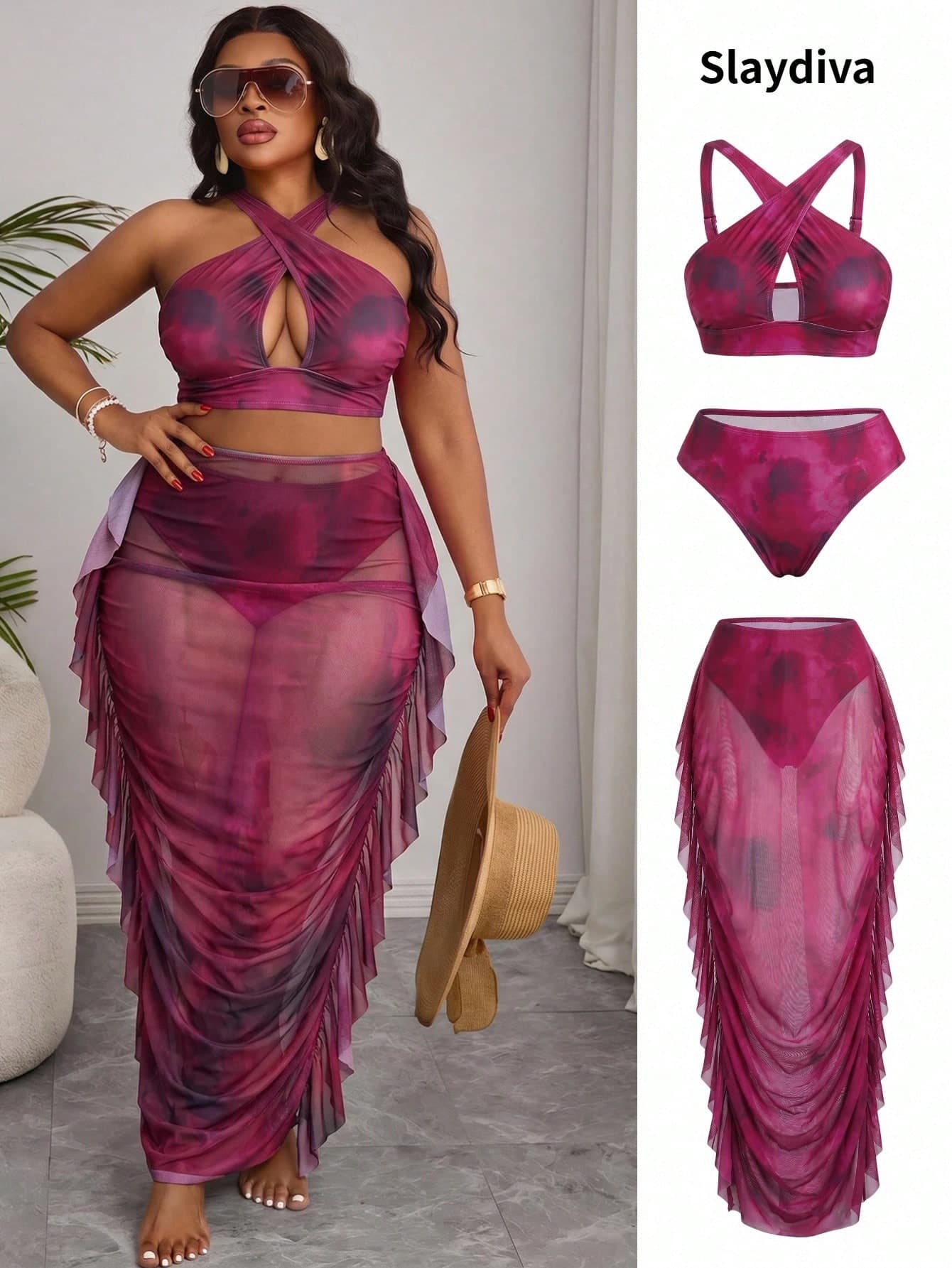 Slaydiva Plus Size Tie-Dye Print Bikini Set