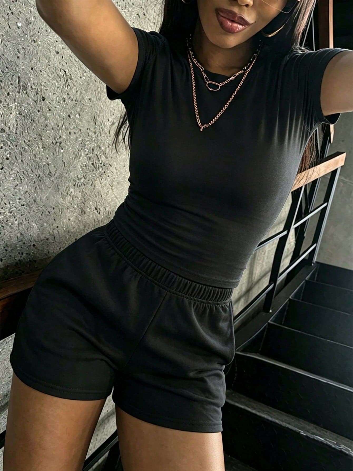 Teen Girl Summer Pink Casual Set! Slim Fit Short T-Shirt Paired With High Waist Elastic Waist Shorts, Makes You Look Taller And Slimmer, With A Sweet And Cool Vibe. Suitable For Daily, Sports, And Street Wear, Specially Designed For Teen Girls, Easily Wear Out A Vibrant And Energetic Look