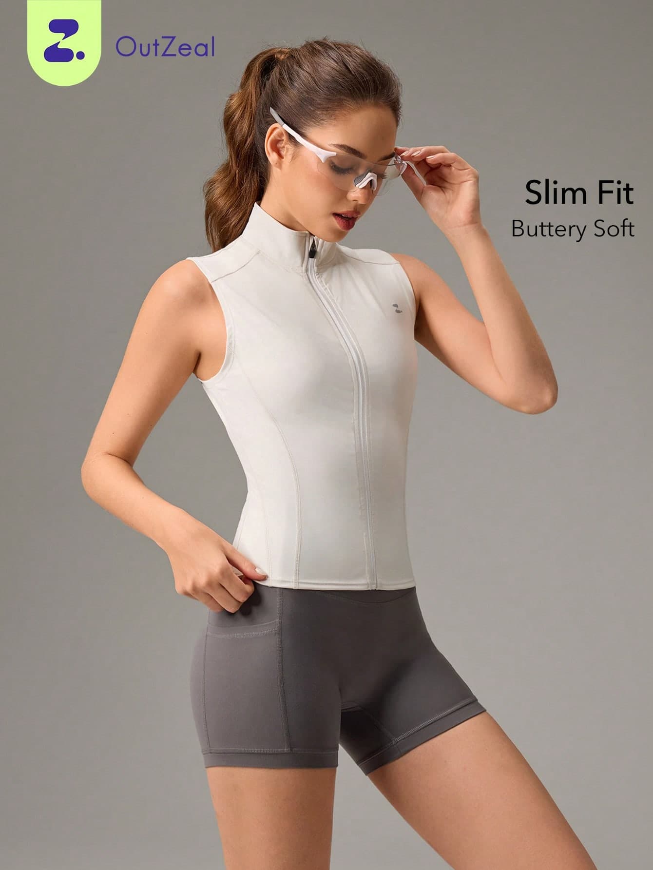OutZeal Women Sports Tank Gym Workout Slim Fit Stand Collar Zip Up Vest Summer