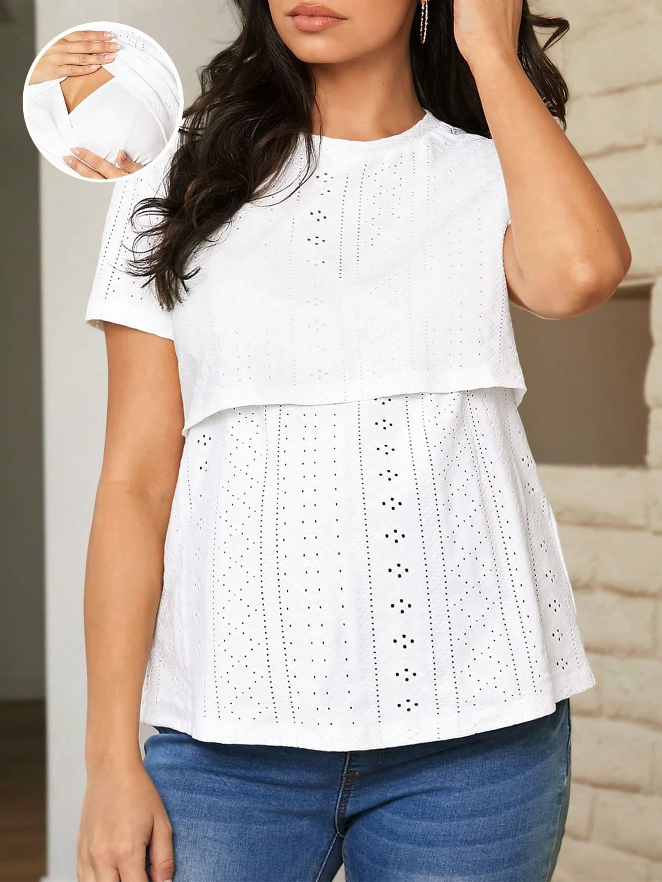 SHEIN Maternity Nursing Clothing Simple Round Neck T-Shirt For Home Wear World Cup