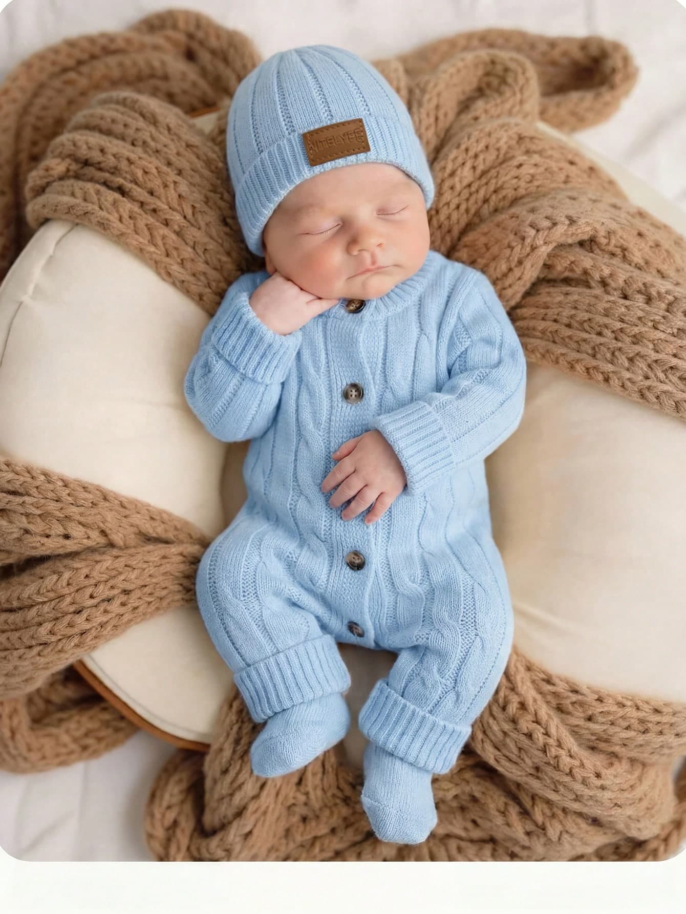 Cozy Long Sleeve Newborn Button-Up Jumpsuit In Soft Striped Fabric Newborn Knit Outfit Boy Newborn Outfit Photoshoot Boy Neutral Newborn Baby Clothes Newborn Sweater Romper Newborn Knit Romper,In Fall/Winter