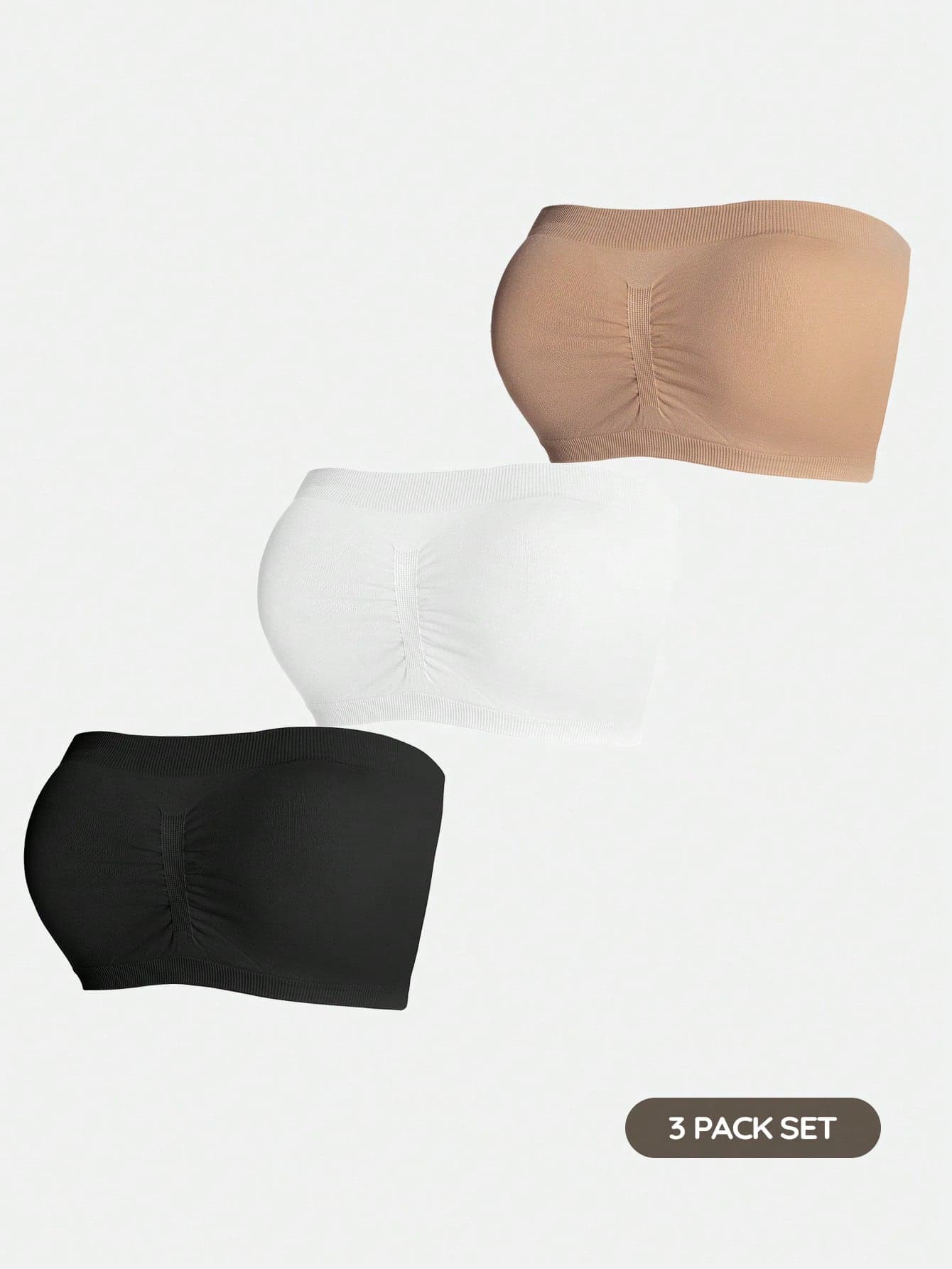 SHAPORA 2026 Hot Selling Women's Fashionable & Comfortable Minimalist Solid Color High Quality Seamless Plus Size Bandeau Bra 3 Pieces Set