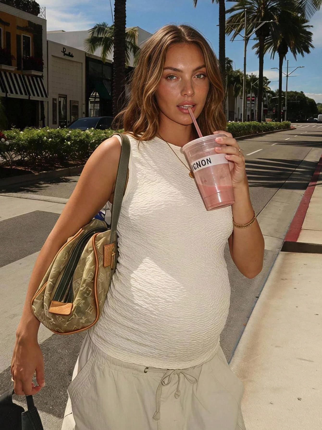 SHEIN Maternity Summer Minimalist Solid Color Textured Fitted Tank Top