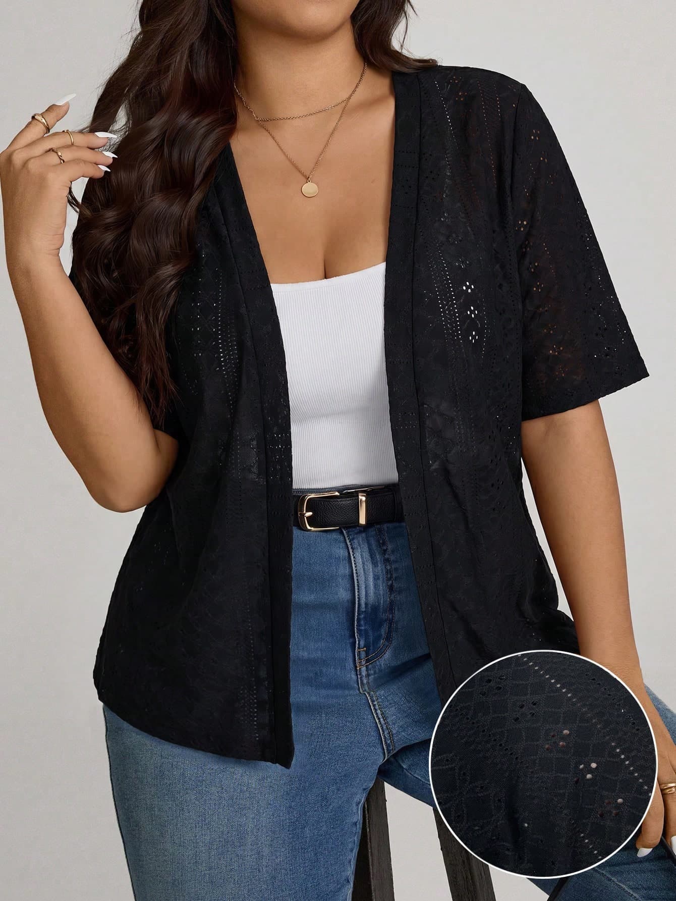Comfylo Plus Size Women's Solid Color Casual Versatile Daily Wear Short Sleeve Cardigan