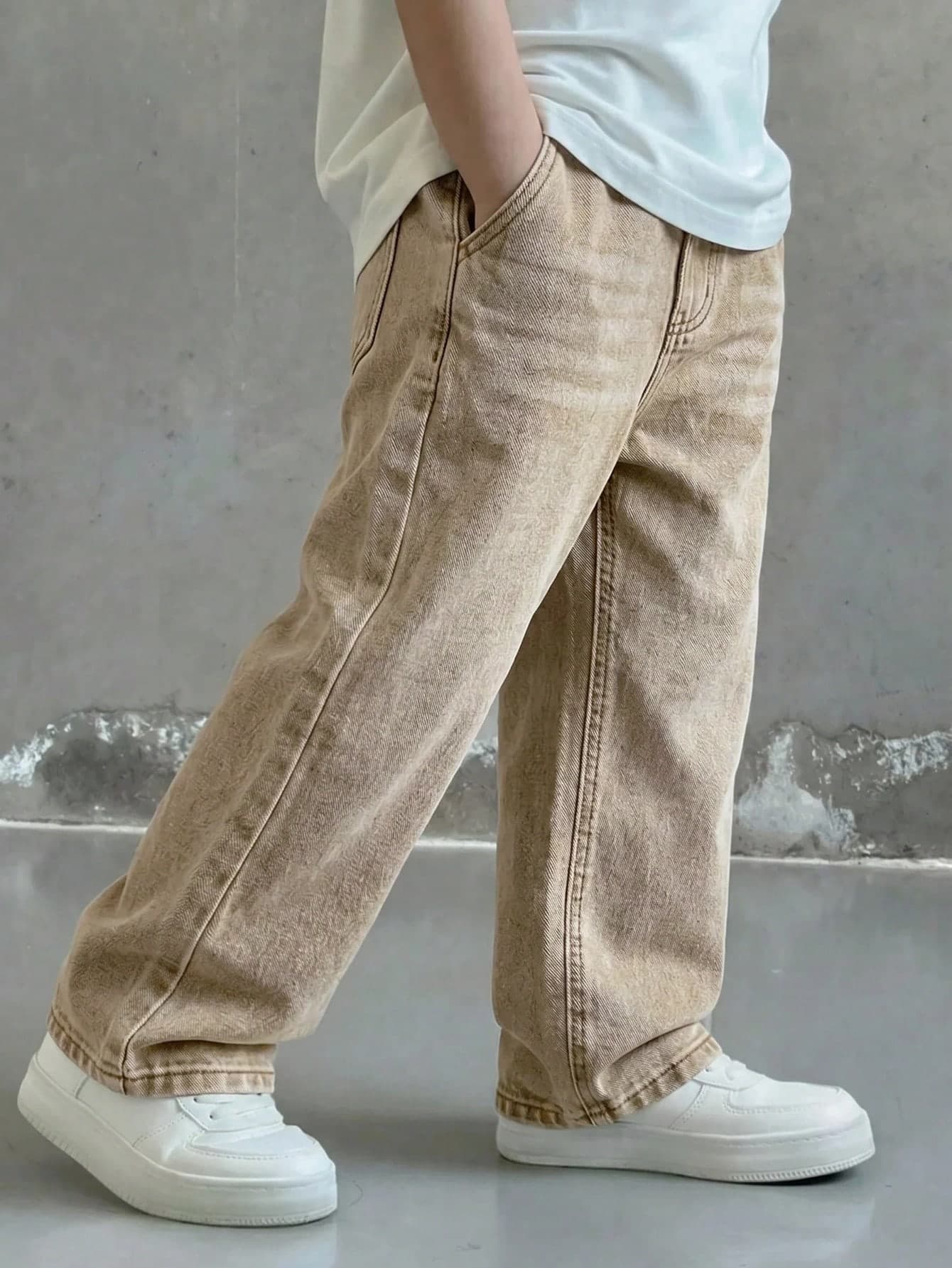 Kids Boys' Khaki Denim Loose Straight Leg Pants