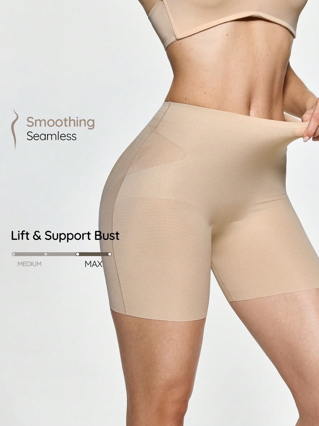 SHAPORA Women's Beige Summer Padded Butt-Lifting Shaping Shorts,Double-Layer X-Shaped Strong Tummy Control Waist Cincher,High-Waisted Sweat-Wicking,1pc