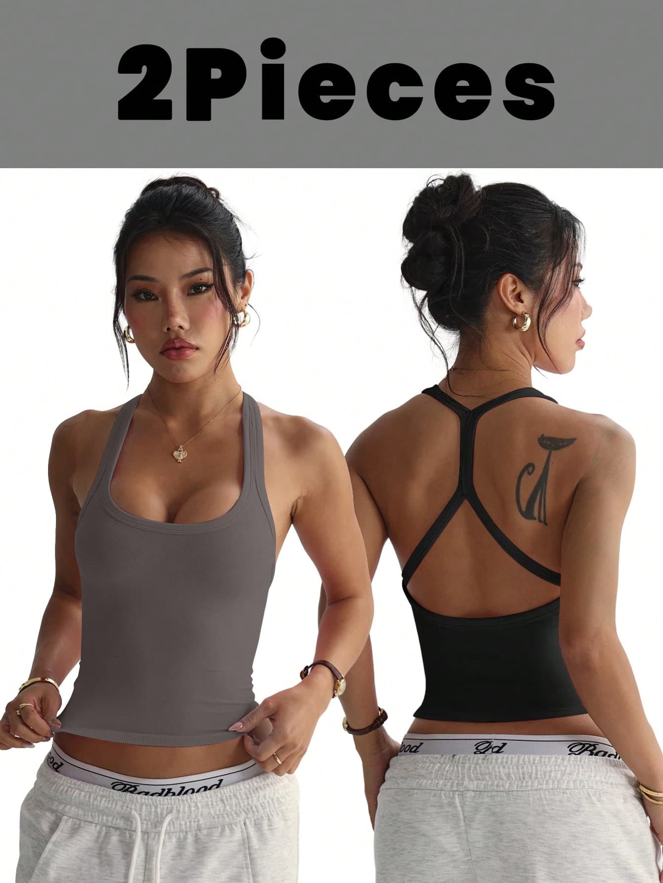Dewbera Dewbera 2pcs/Set Women's Seamless Yoga Sports Bra Wireless Fitness Crop Top Activewear Racerback Sports Vest