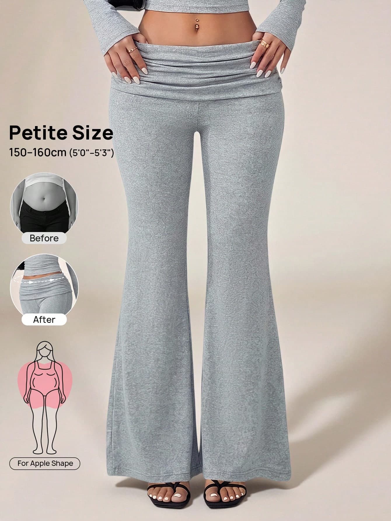 Vivamere Women's Casual Versatile Solid Color Flare Long Pants Exercise Gray Autumn, Tummy Control Pants, Folding Waist Flared Trousers Active Pilates