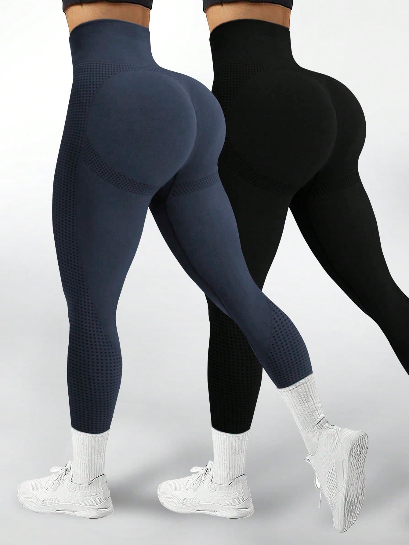 SHEIN 2pcs Women's Long Leggings Black/Navy Blue High Waist Butt Lifting Yoga Running Cycling Fitness Outdoor Casual Wear New Hot-Selling Spring Summer Autumn Winter Suitable