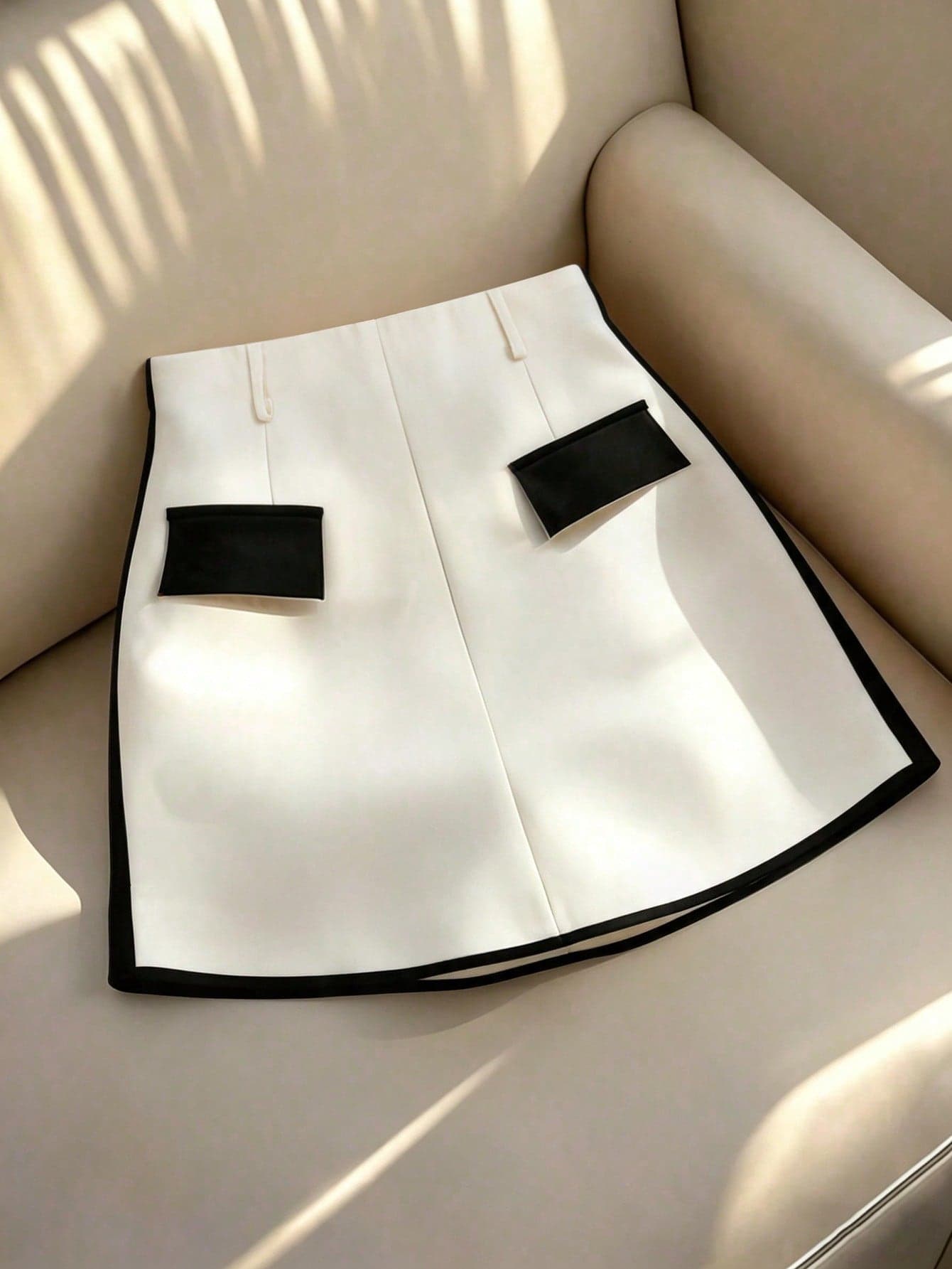 GlowEve Women's High Waist Color Block Mini Skirt, Faux Pocket Flap Detail, A-Line Silhouette, Casual Daily & Office Outfit