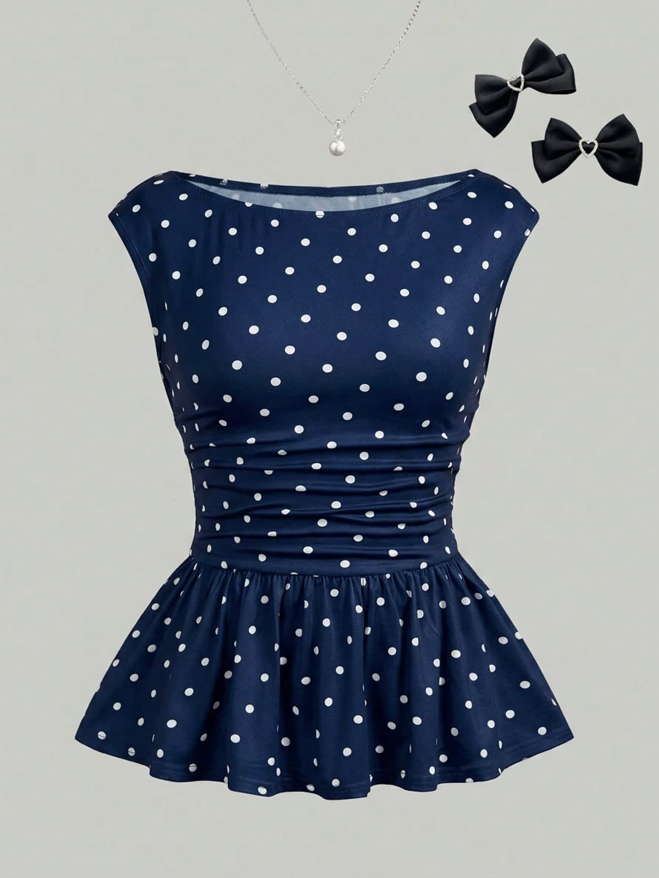 Girlism Kids Teen Girls Tank Tops Camis, Summer Off-Shoulder Polka Dot Ruffle Hem T-Shirt, Elegant Versatile Polka Dot Top, Suitable For Daily Commute, Party
