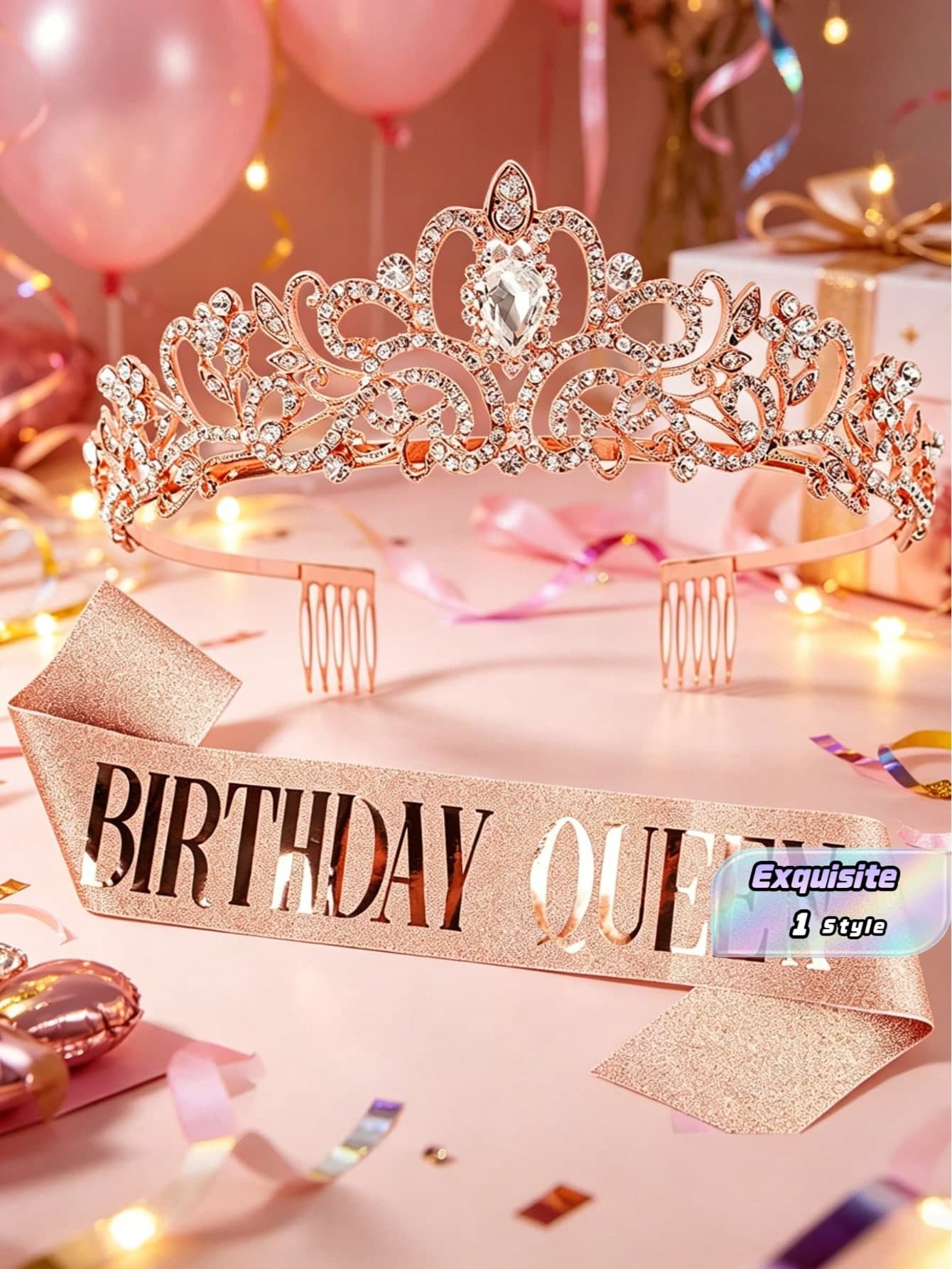 Bling Rhinestone Crystal Crown Tiara Birthday Queen Sash And Crown For Women Birthday Party Decoration Kit Queen Glitter Crystal Hair Accessories, Back To School Valentine Day