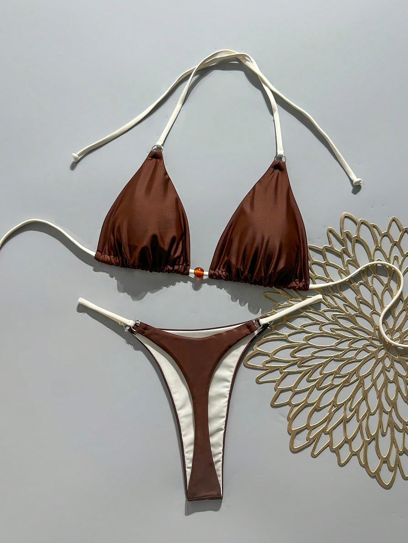 Swim Mod Women's Solid Color Halter Bikini Set, Spring/Summer