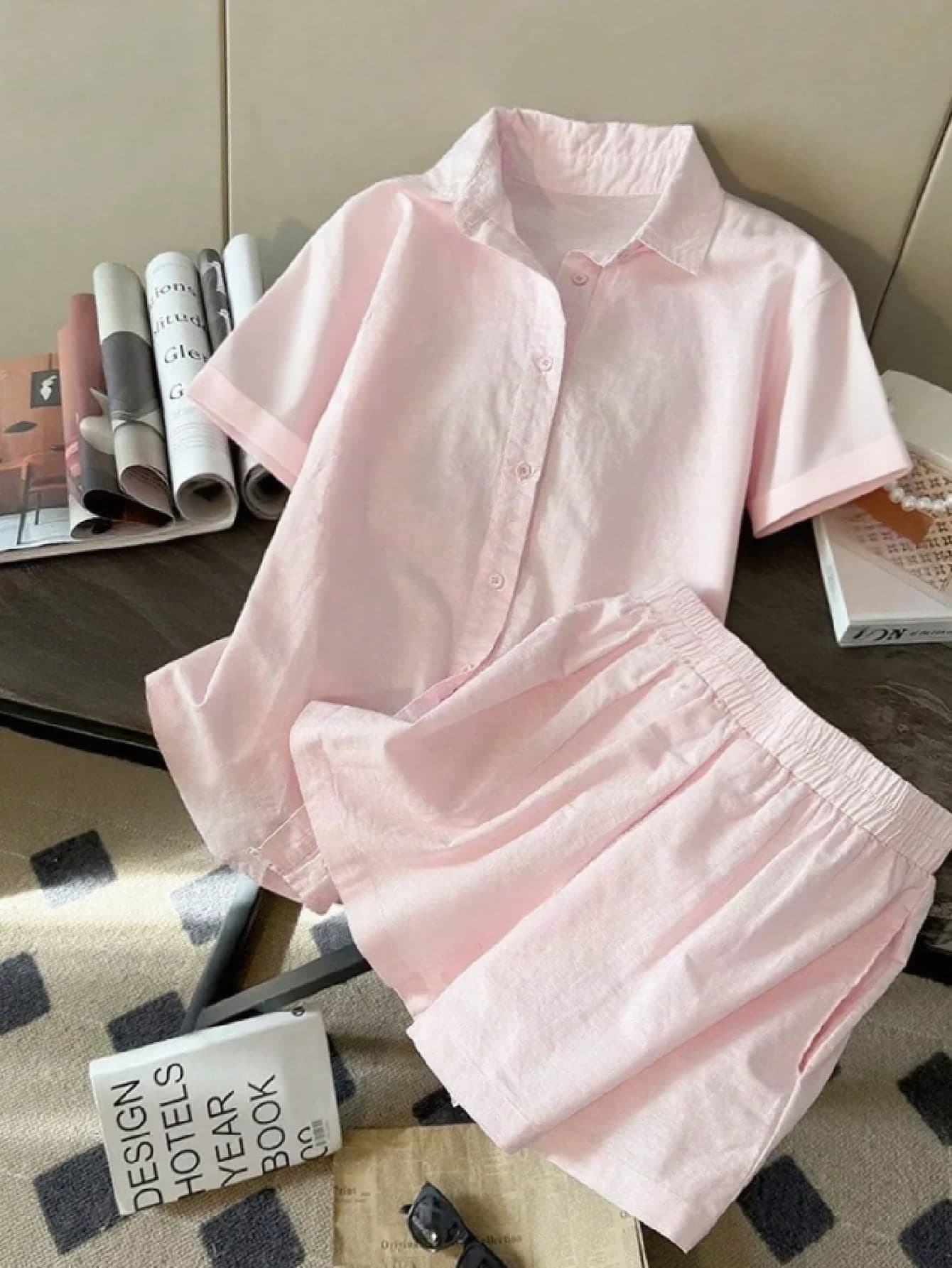 Resyla New Style Pink Short Sleeve & Shorts Casual Fashionable Versatile 2 Pieces Set For Women