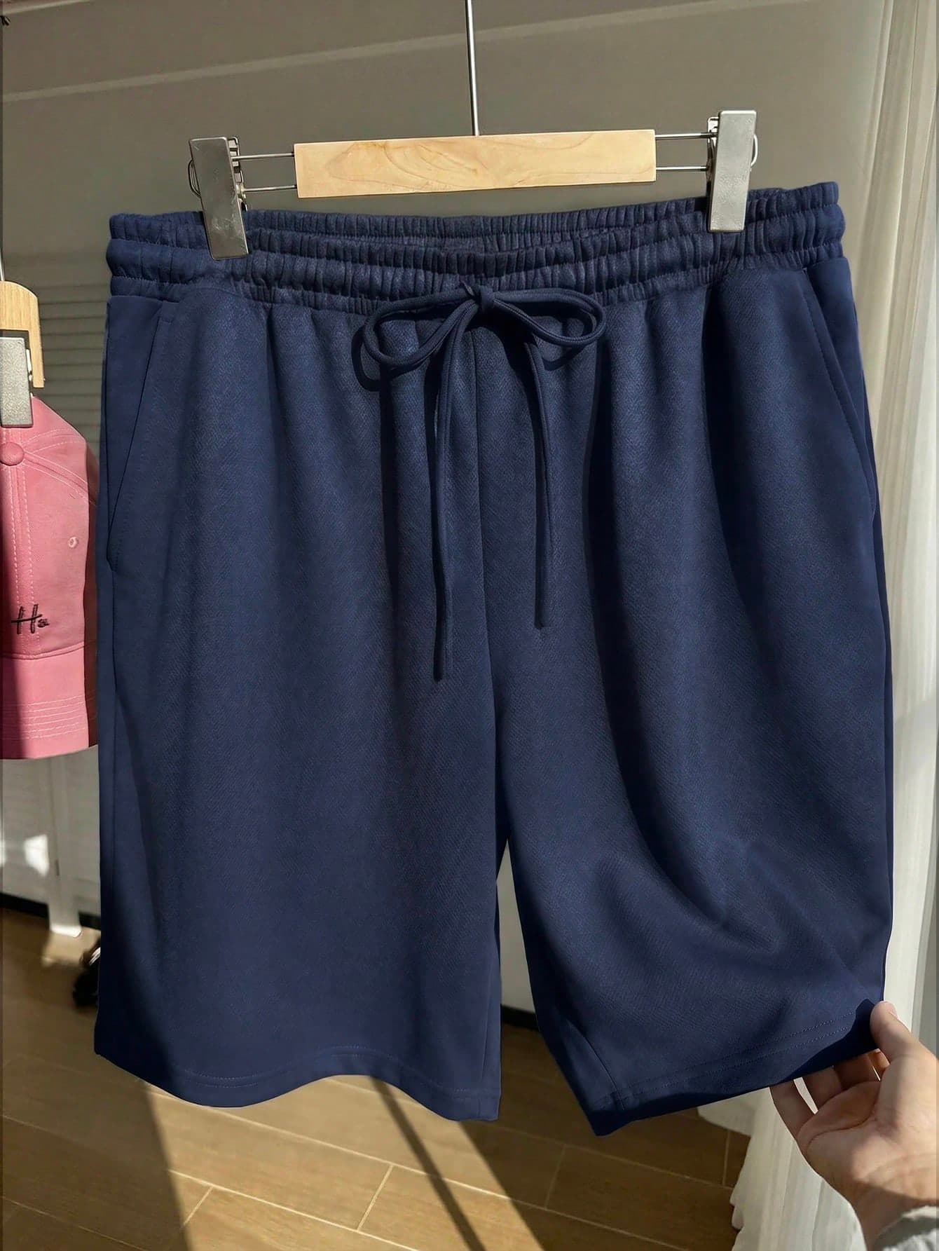CovetEZ Plus Size Summer Casual Cowboy Versatile Solid Color Shorts Gym Navy Blue