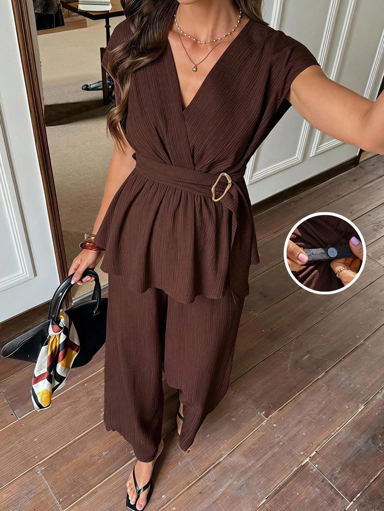SHEIN Maternity Simple Solid V-Neck Short Sleeve Top And Pants 2 Pieces Set Maternity Photoshoot White Summer Elegant Maternity