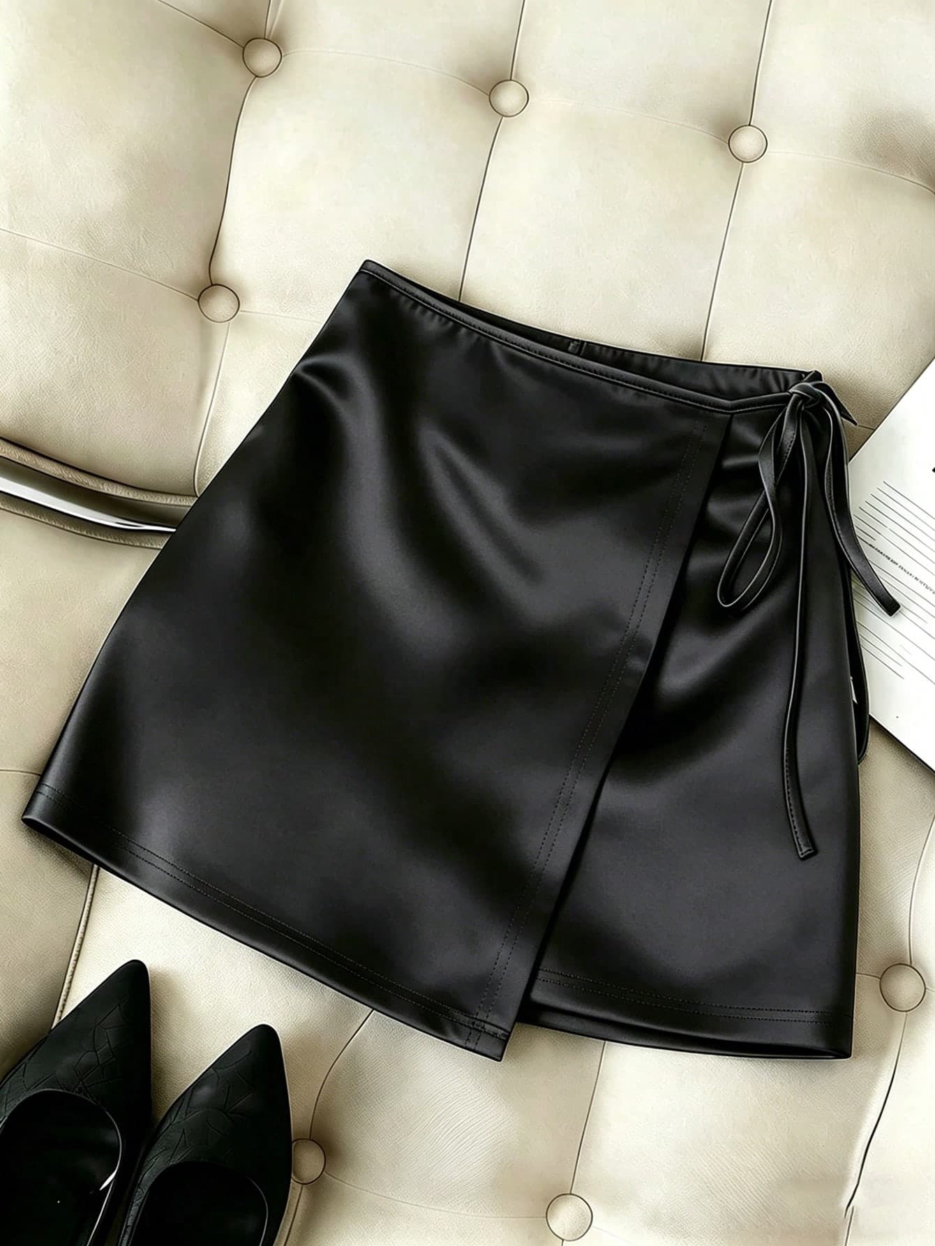 Franclia Elegant Casual Satin Front Skirt, Versatile Office & Beach Wear For Women, Spring/Summer