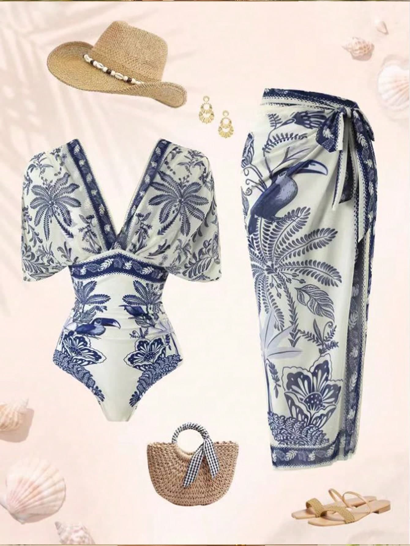 Swim Vcay 2026 Spring/Summer New Plus Size Tropical Print One-Piece Swimsuit