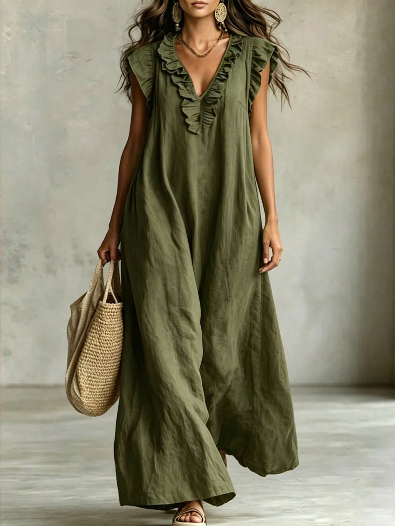 SHEIN LUNE CURVE Plus Size Woven Plain-Colored Fashionable Daily, Vacation, Commuting, Casual Summer Women's Dress