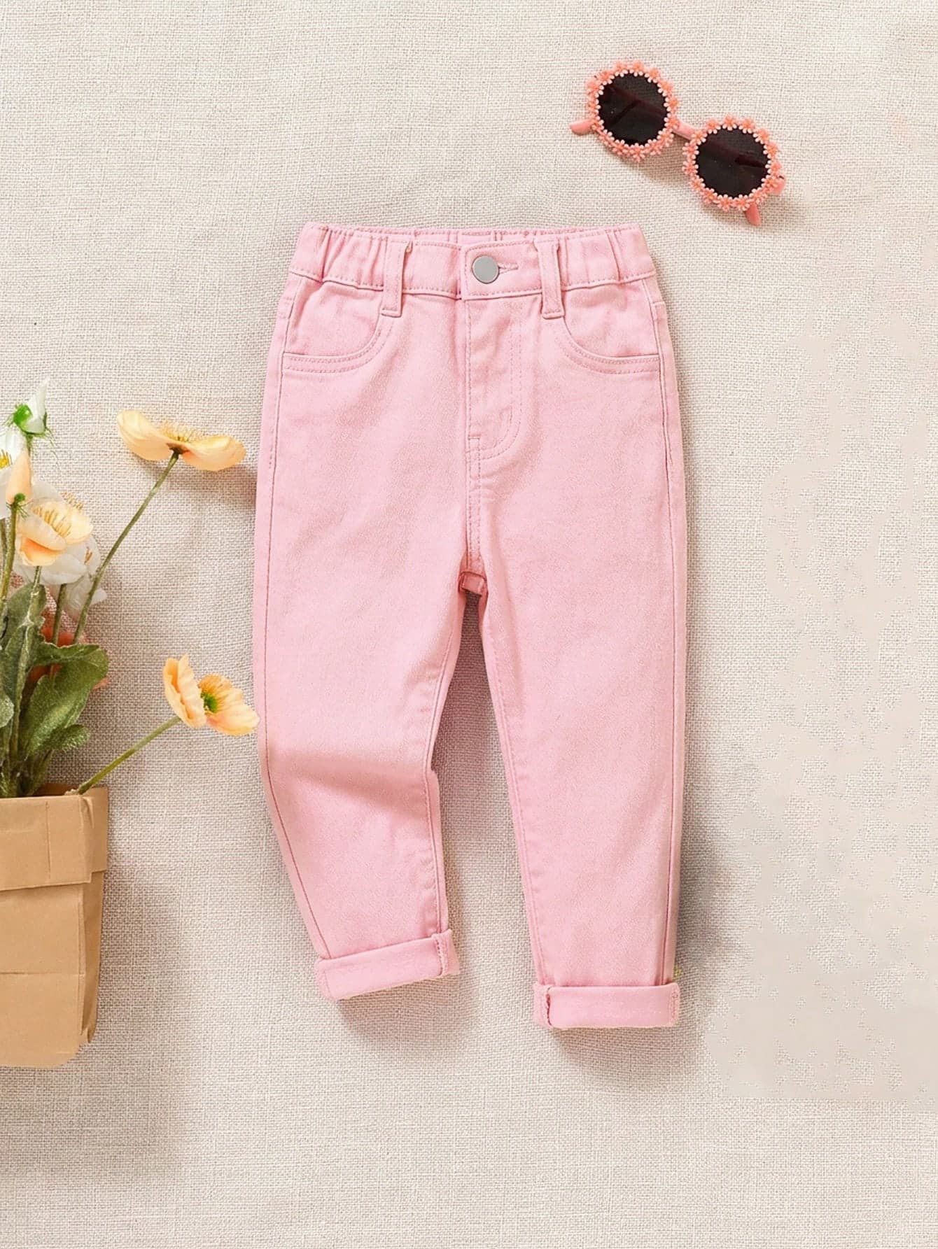 SHEIN Baby Girl Casual Versatile Solid Color Denim Jeans
