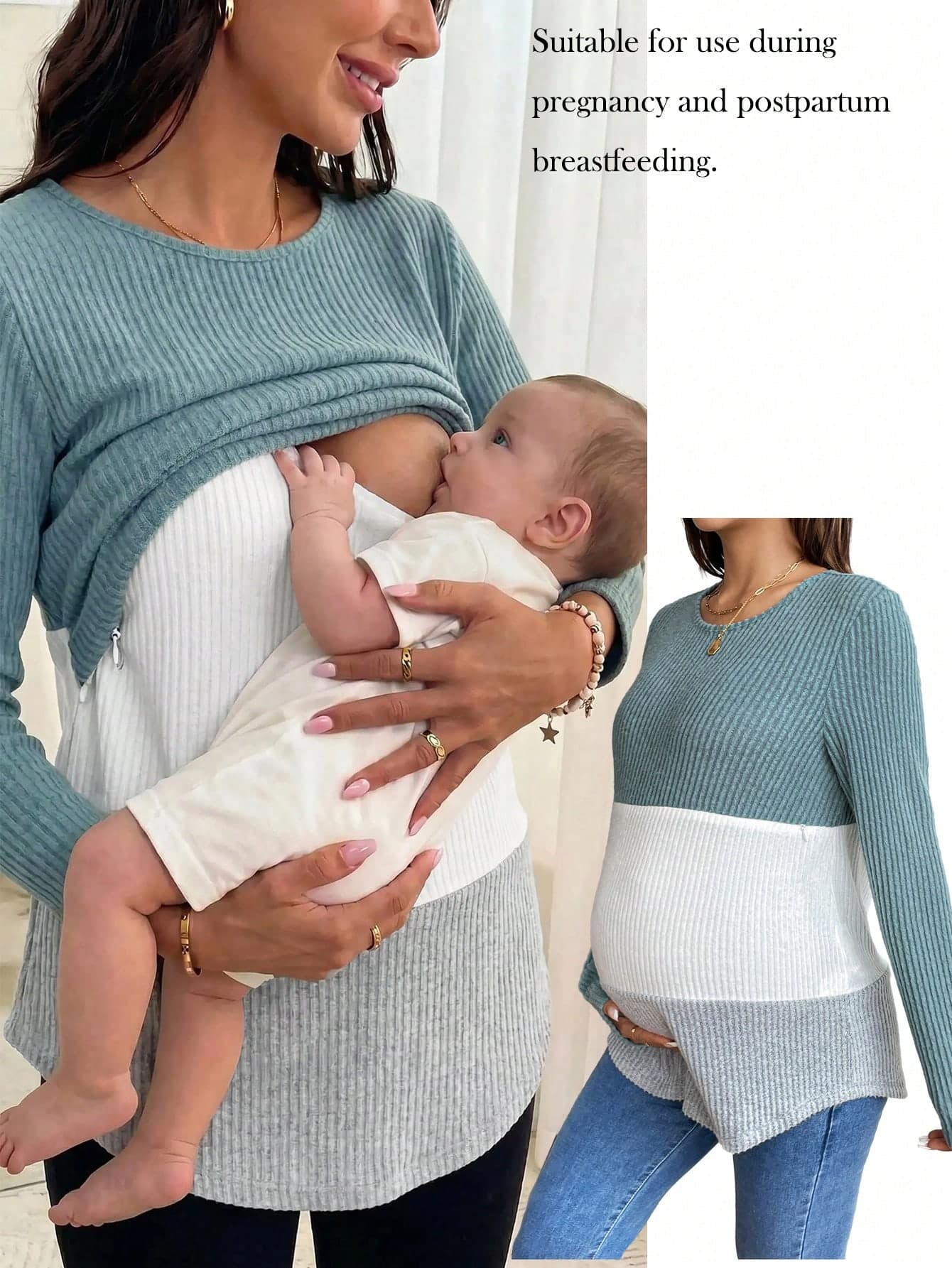 SHEIN Maternity Nursing Long Sleeve T-Shirt For Casual Wear, Autumn Fall