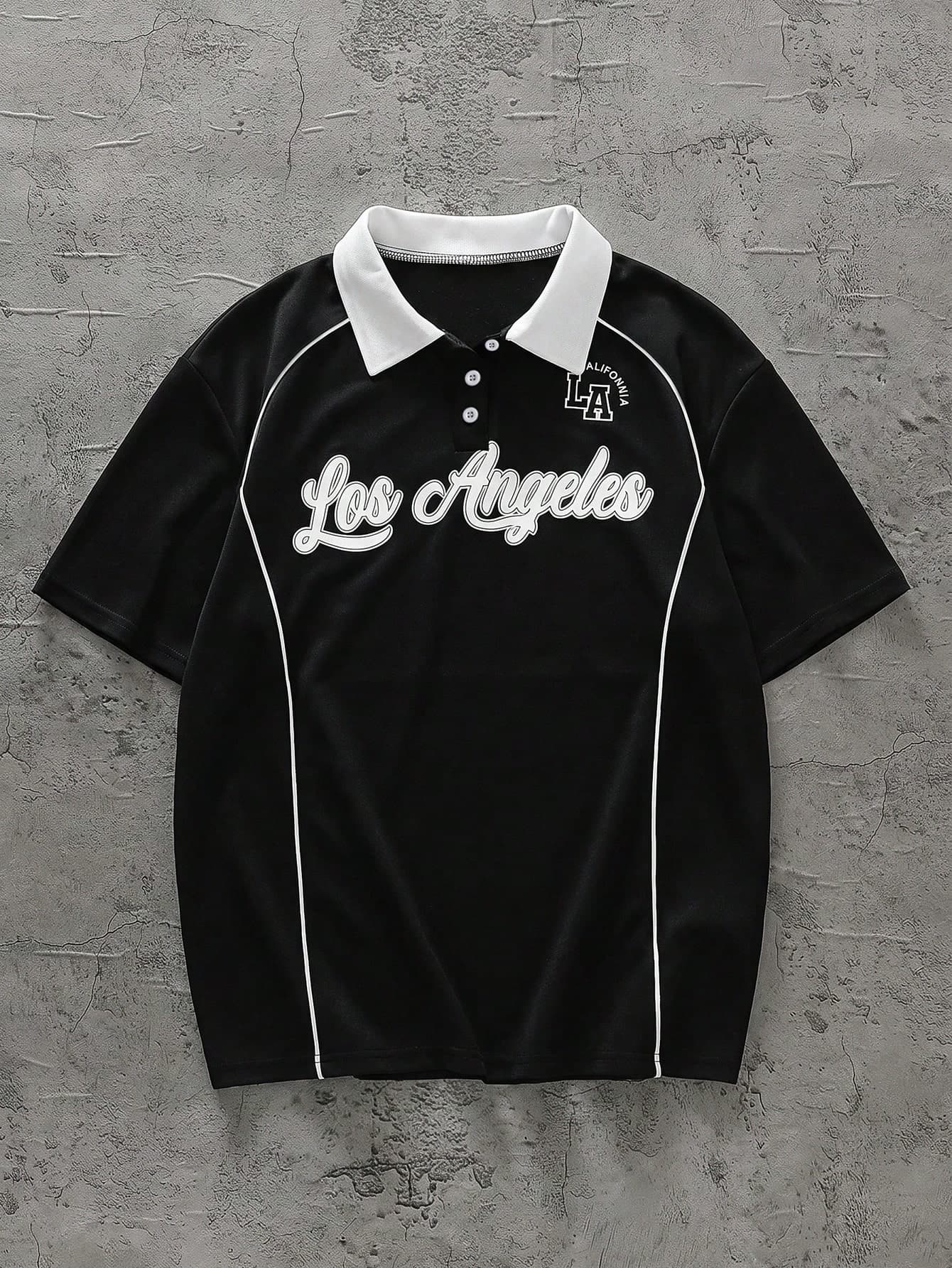 Teenage Boys' Polo Shirt,Short Sleeve Black Summer Streetwear Beach Style,Letter Print Los Angeles Polo Shirt With Collar,Casual Back To School Wear