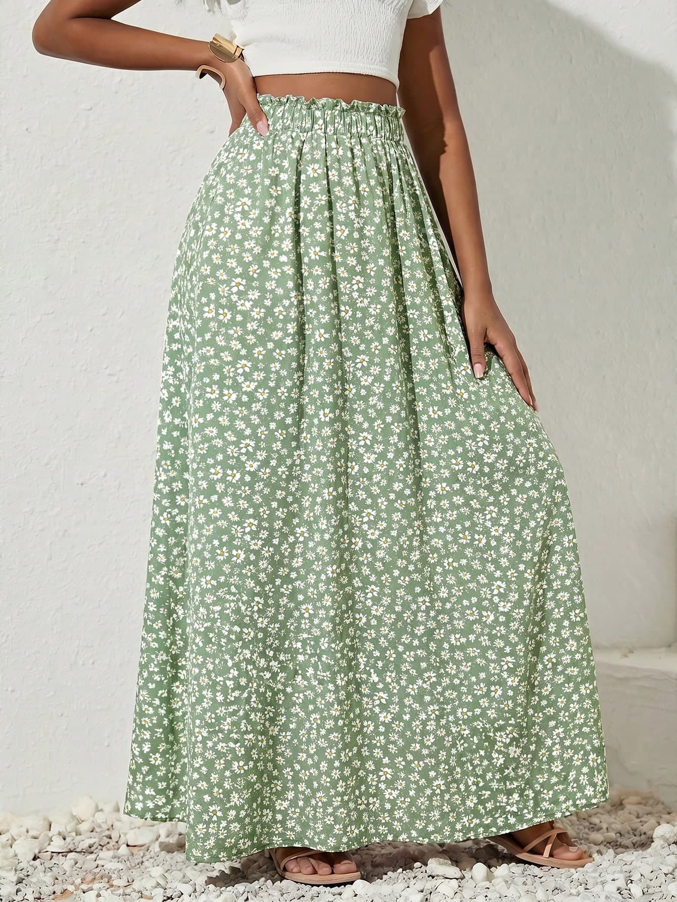 SHEIN Clasi Plus Size Women's Floral Print Pleated Casual Versatile Daily Wear Skirt