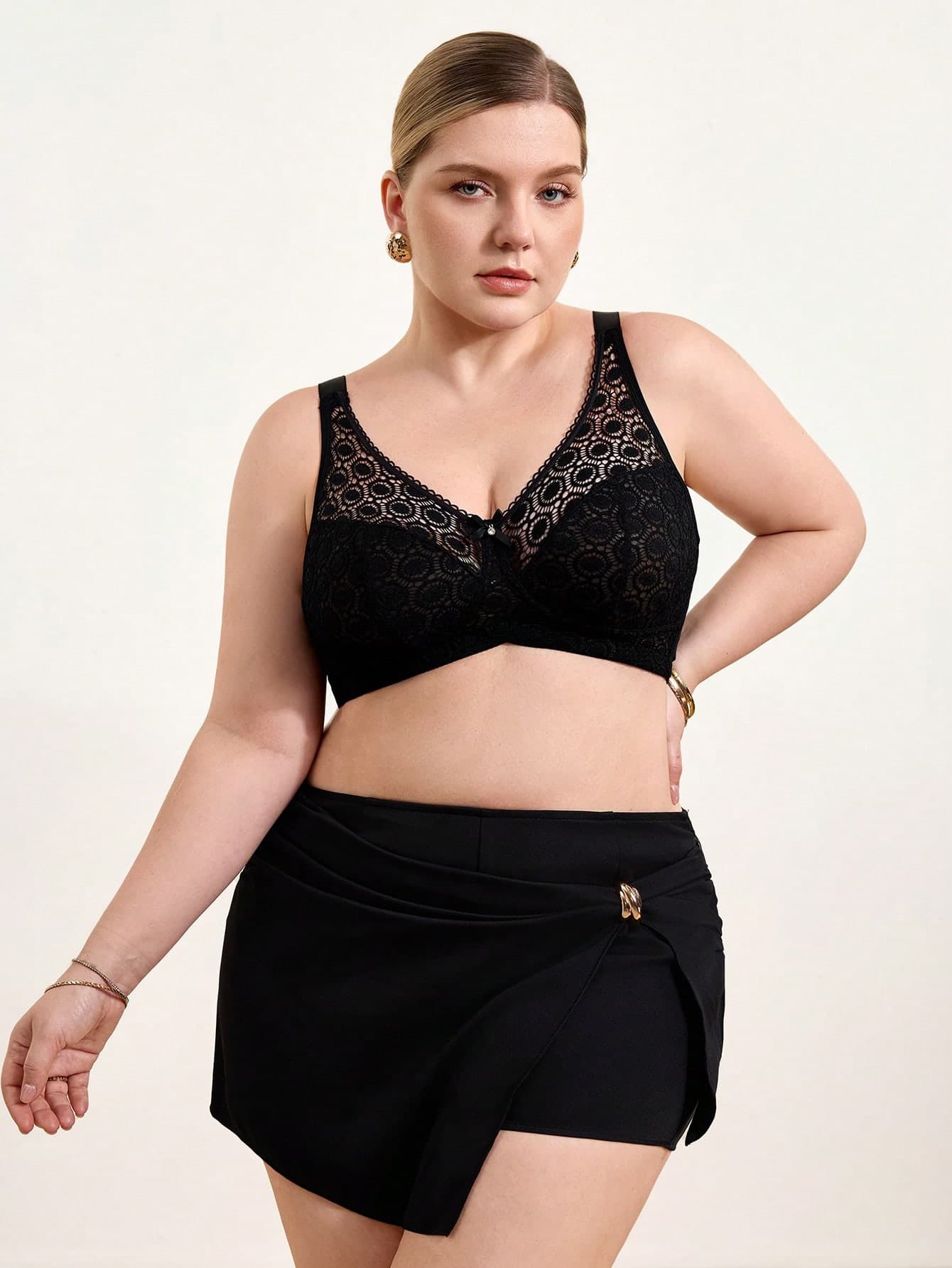 Hourtrue Plus Size Solid Color Jacquard Wireless Front Closure Comfortable Bra