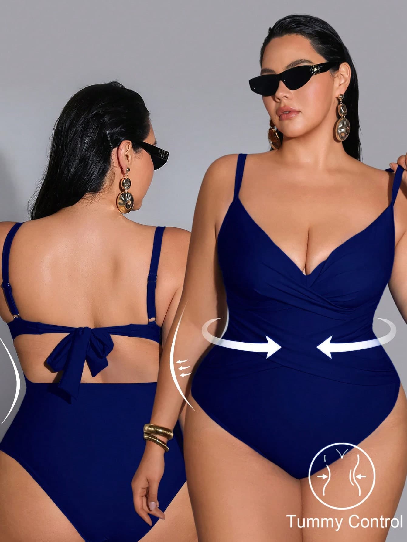 Shapewave 2026 Summer Women's Plus Size One-Piece Swimsuit, Elegant Vacation, Push-Up, Slimming, Tummy Control One-Piece Swimsuit, Women's Swimwear, Women's Vacation Clothing, Plus Size Tummy Control One-Piece Swimsuit, Elegant Women's Beach Swimsuit, Plus Size Women's Clothing