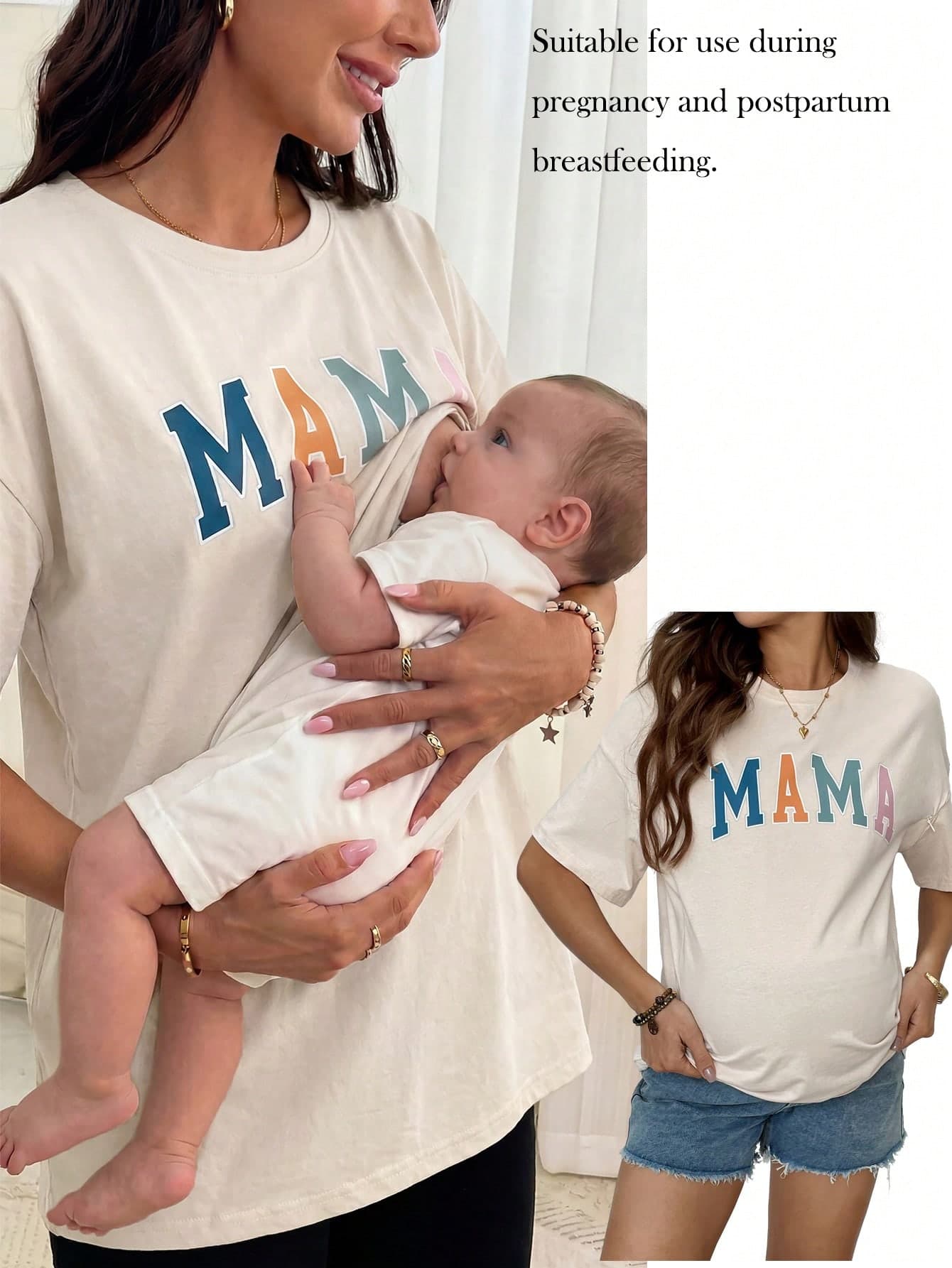 SHEIN Maternity Casual Simple Letter Printed Nursing T-Shirt Spring Women's Clothing Mama Shirts Mom Shirt Mom Shirts Maternity T Shirt World Cup