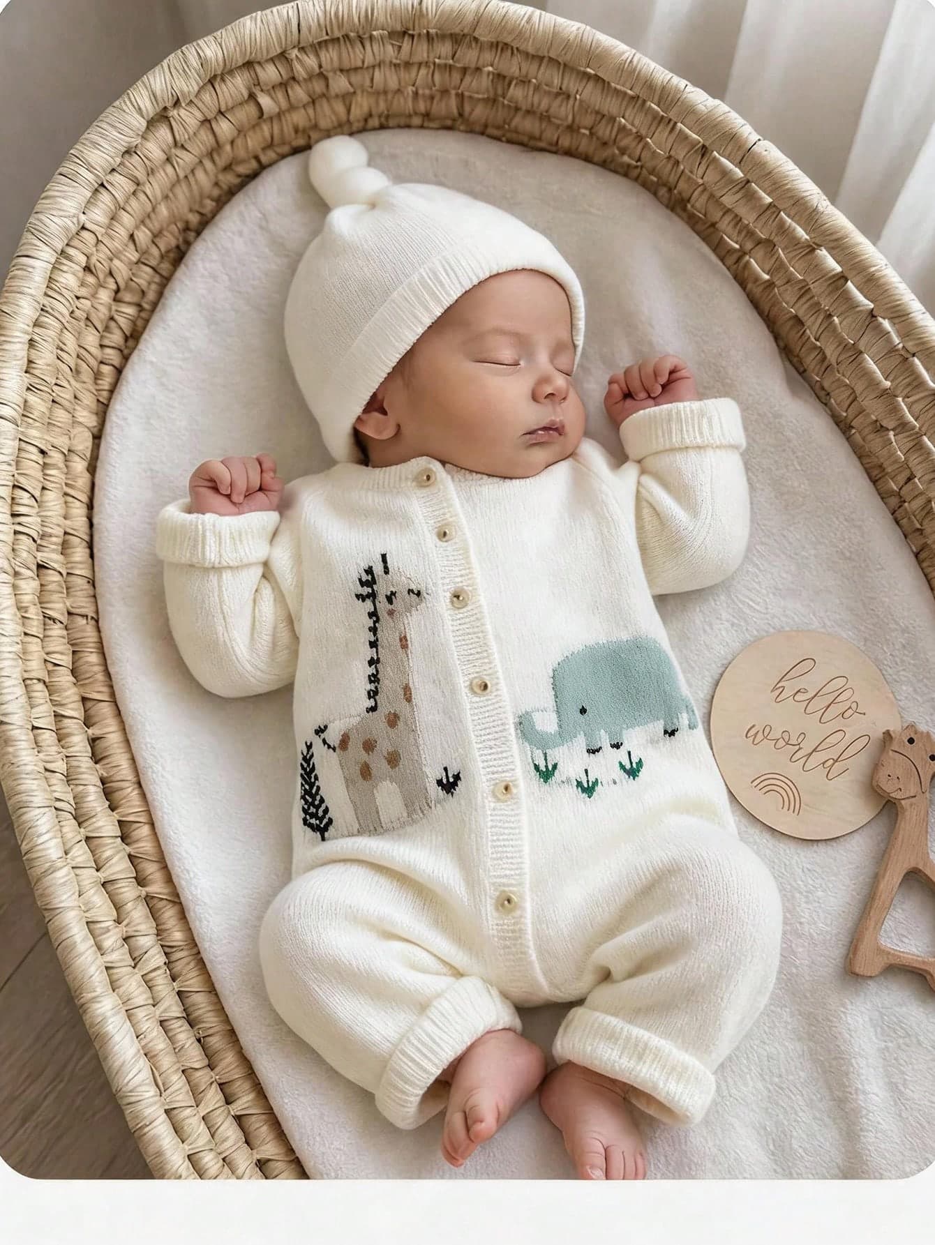 SHEIN Newborn Baby Autumn/Winter Cute Cartoon Pattern Long Sleeve Sweater Romper
