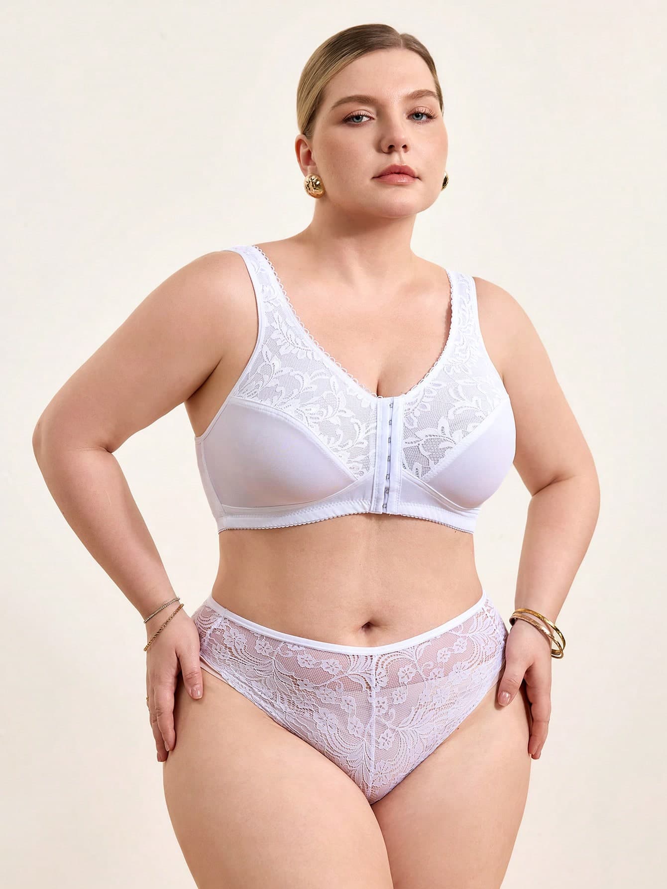 Hourtrue Women's White Full Coverage Front Closure Bra, Thin, Comfortable, Breathable, Wireless, Plus Size Underwear, Suitable For Sports, Casual, And Home Wear, Reinforced Back Stronger Than Tops