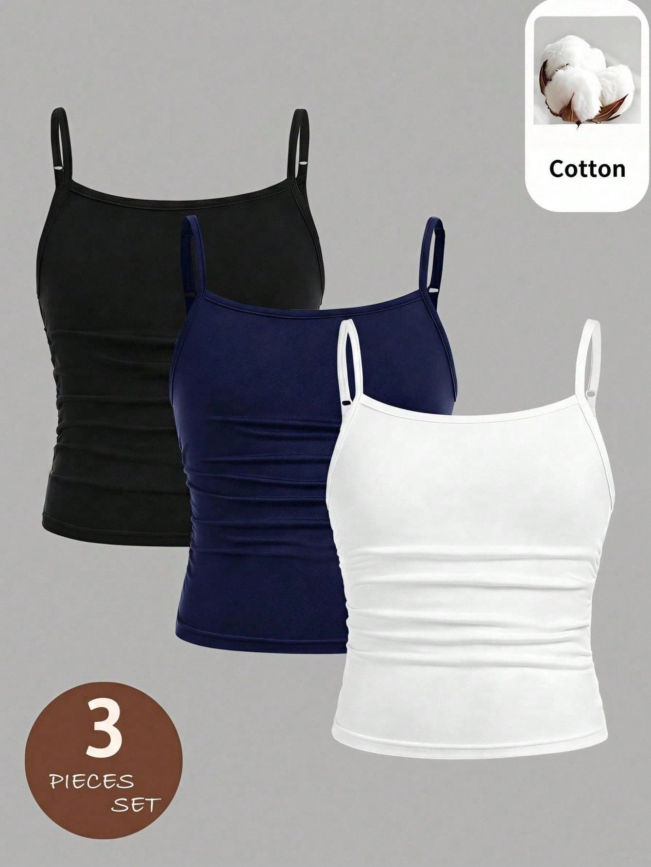 SHEIN Girlism Teen Girls Slim Fit Casual Sports Camisole Tank Top Basic 3pcs Set