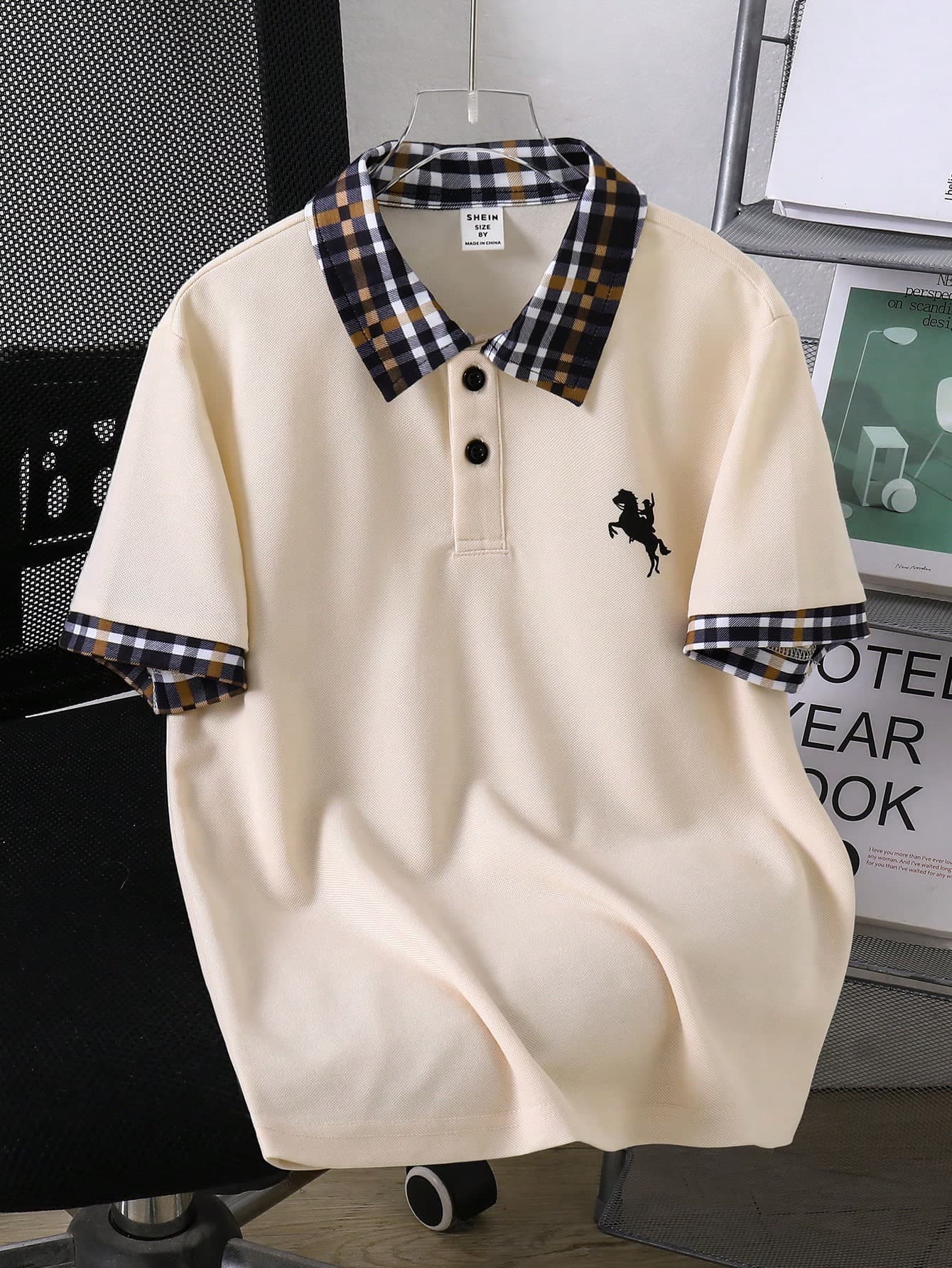 SHEIN Casuvi Kids Tween Boy Summer Casual Plaid Patchwork Polo Shirt