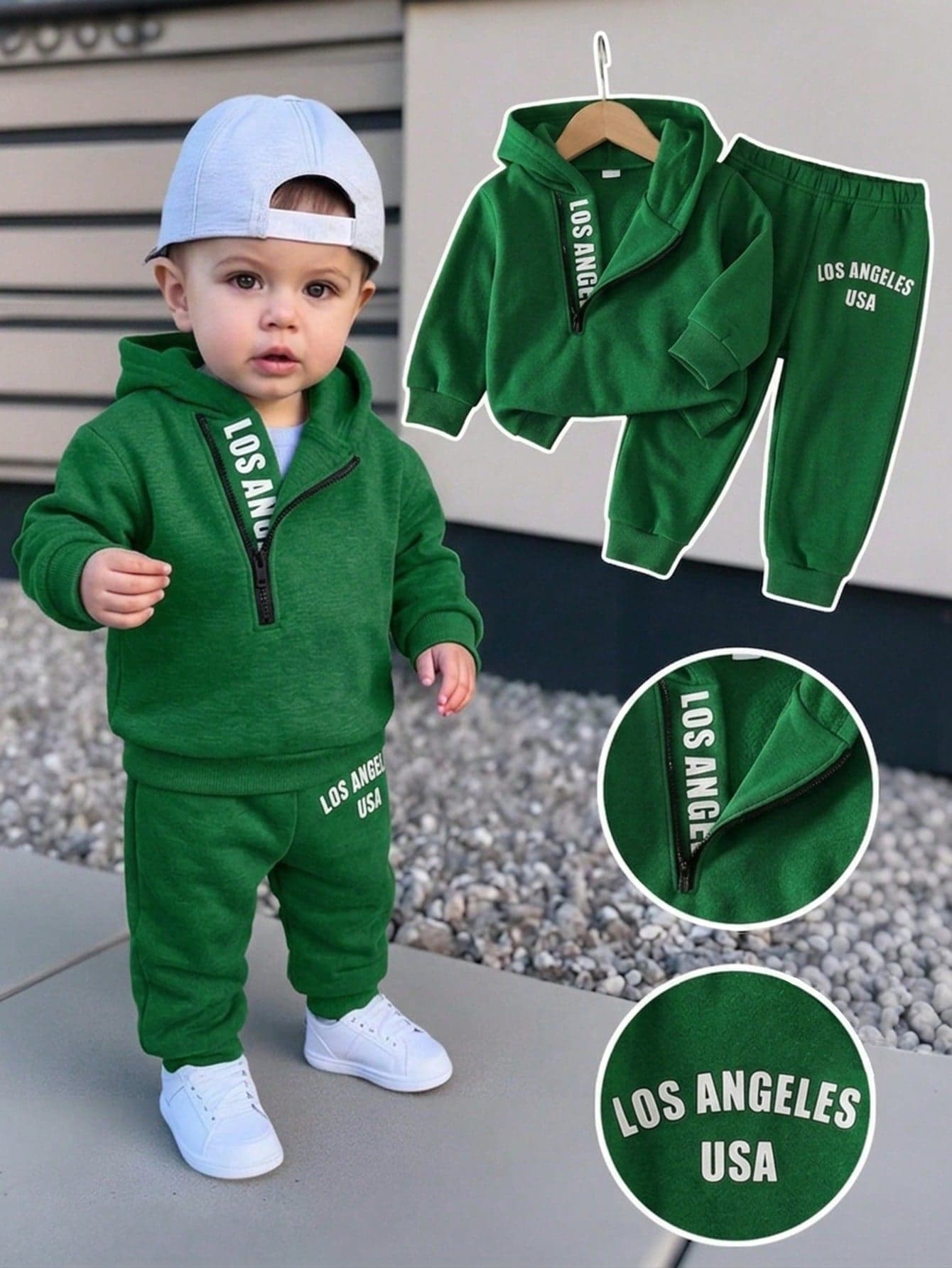 SHEIN Playful Pals 2pcs/Set Baby Boy Letter Print Hooded Sweatshirt & Elastic Waist Pants Grey Autumn Street Life Casual Graphic Street Fashion Vacation Back-To-School