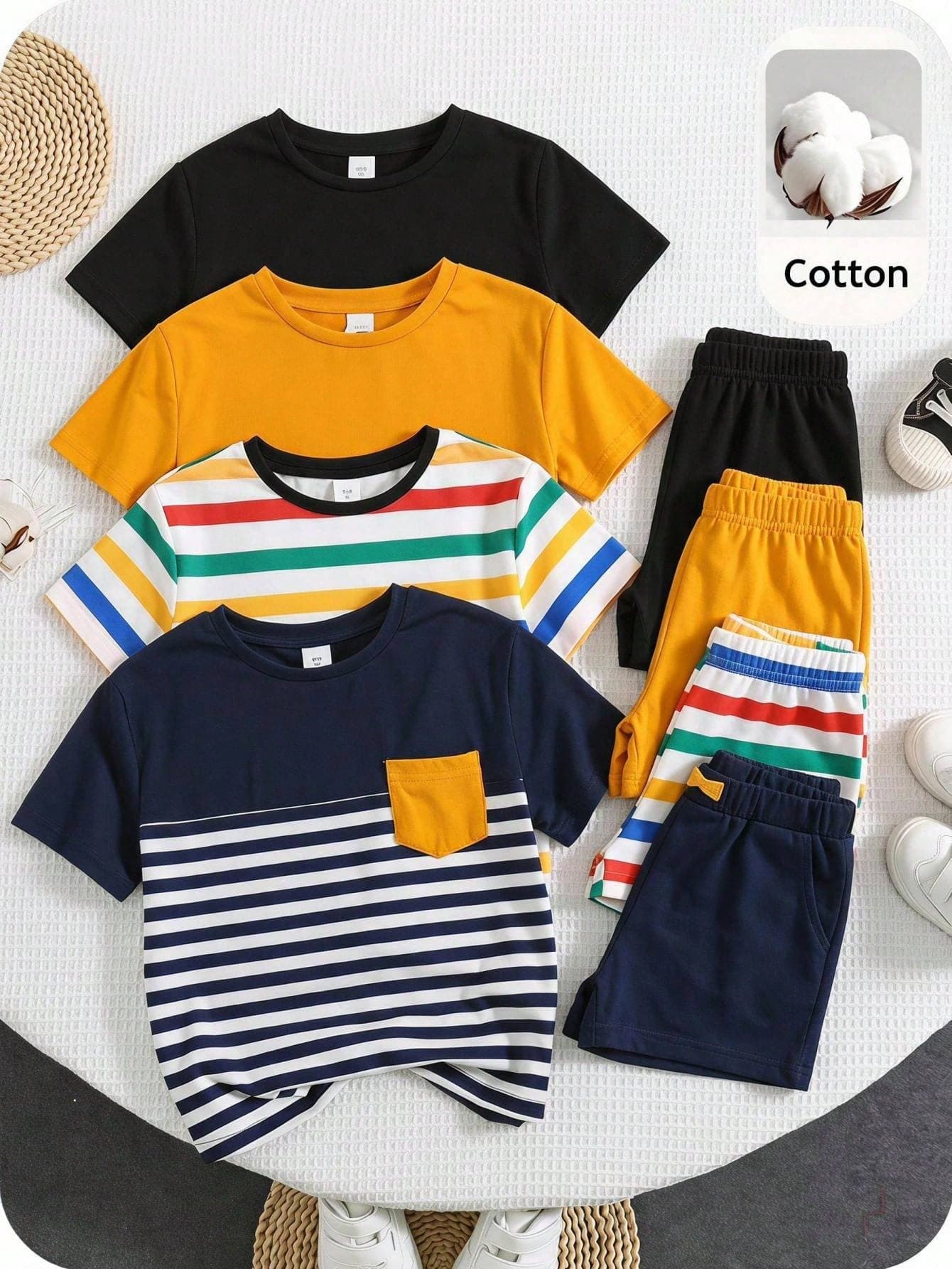 SHEIN Unisex Baby Boy/Girl Baby Boy 4pcs Spring/Summer Casual Cute Short Sleeve T-Shirt Set, Baby Boy Tops, Baby Boy Summer Clothes, Squishy