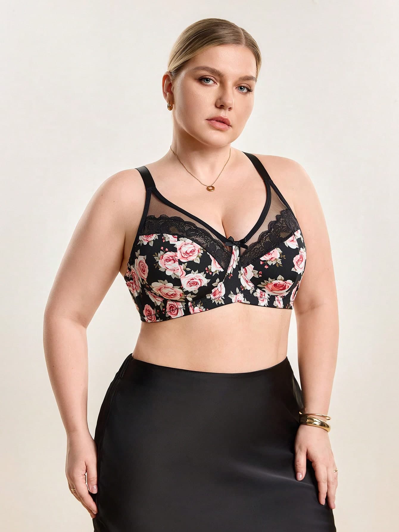 Hourtrue Plus Size Women Mesh Patchwork Sexy Comfortable Minimalist Racerback Bra